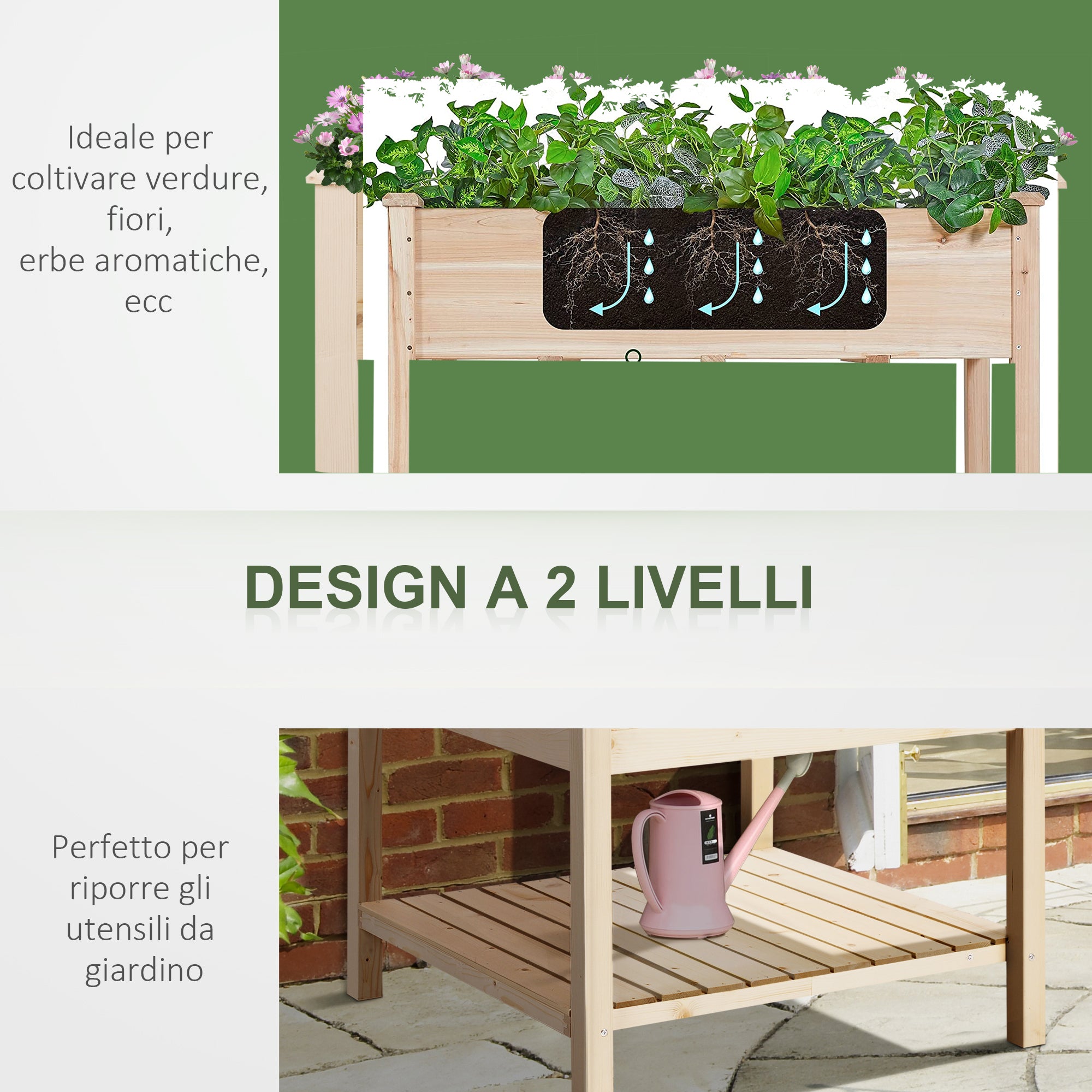 Raised Garden Bed, Hanging Urban Garden Table Plant Holder with Fabric Liner for Garden, 91x91x81cm, Wood