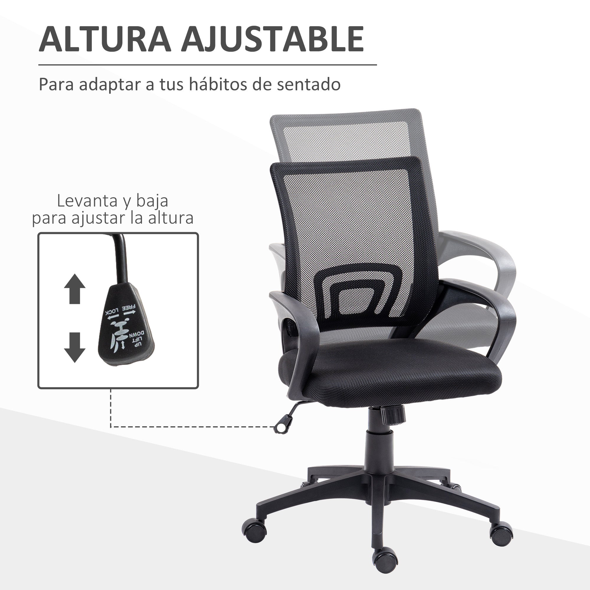 Mesh Office Chair Swivel Desk Chair with Adjustable Height Rocking Function Lumbar Support and Armrests Study Chair Load 120 kg Black