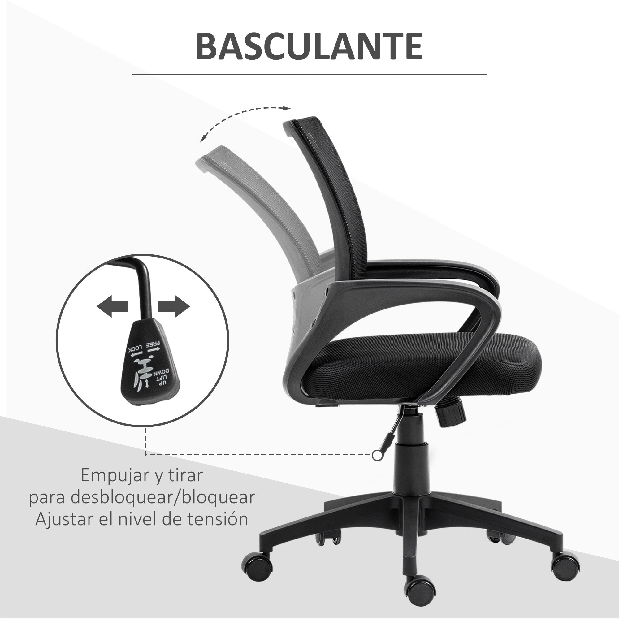 Mesh Office Chair Swivel Desk Chair with Adjustable Height Rocking Function Lumbar Support and Armrests Study Chair Load 120 kg Black