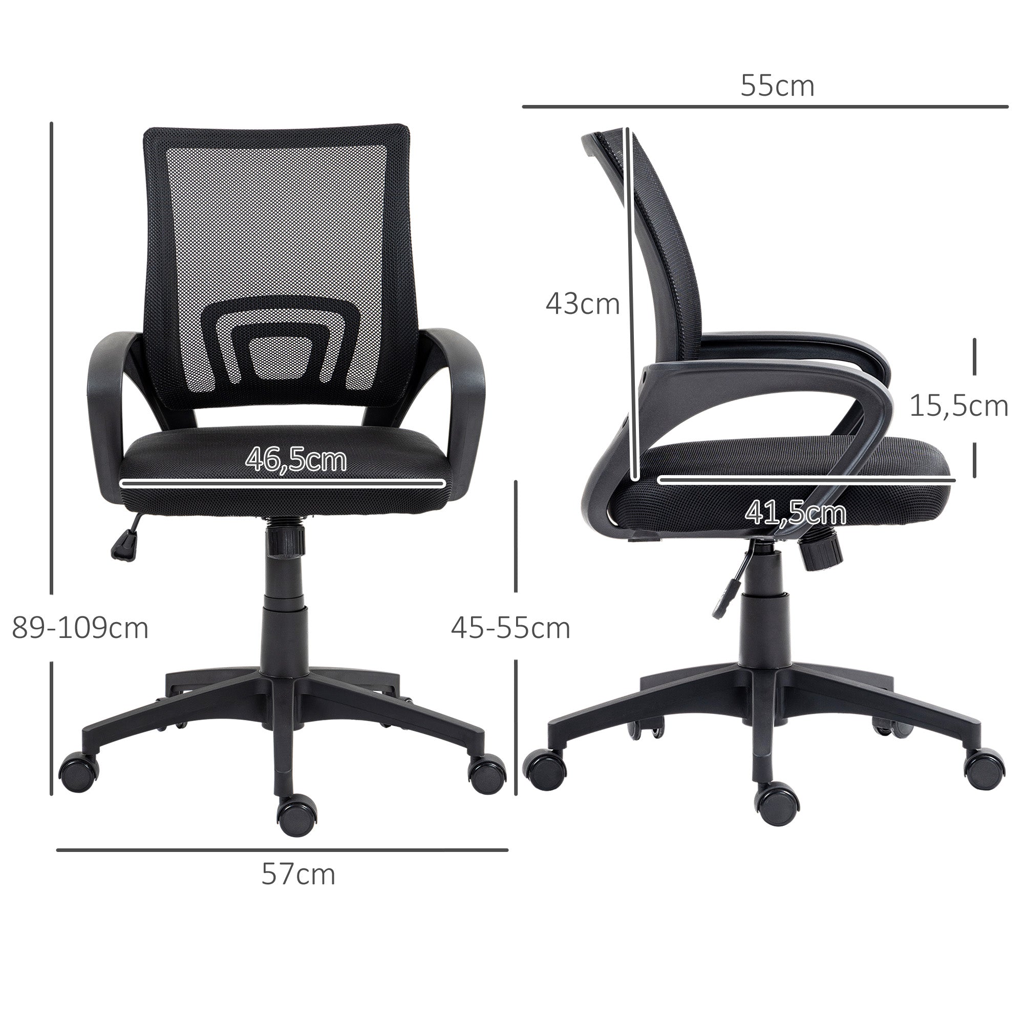Mesh Office Chair Swivel Desk Chair with Adjustable Height Rocking Function Lumbar Support and Armrests Study Chair Load 120 kg Black
