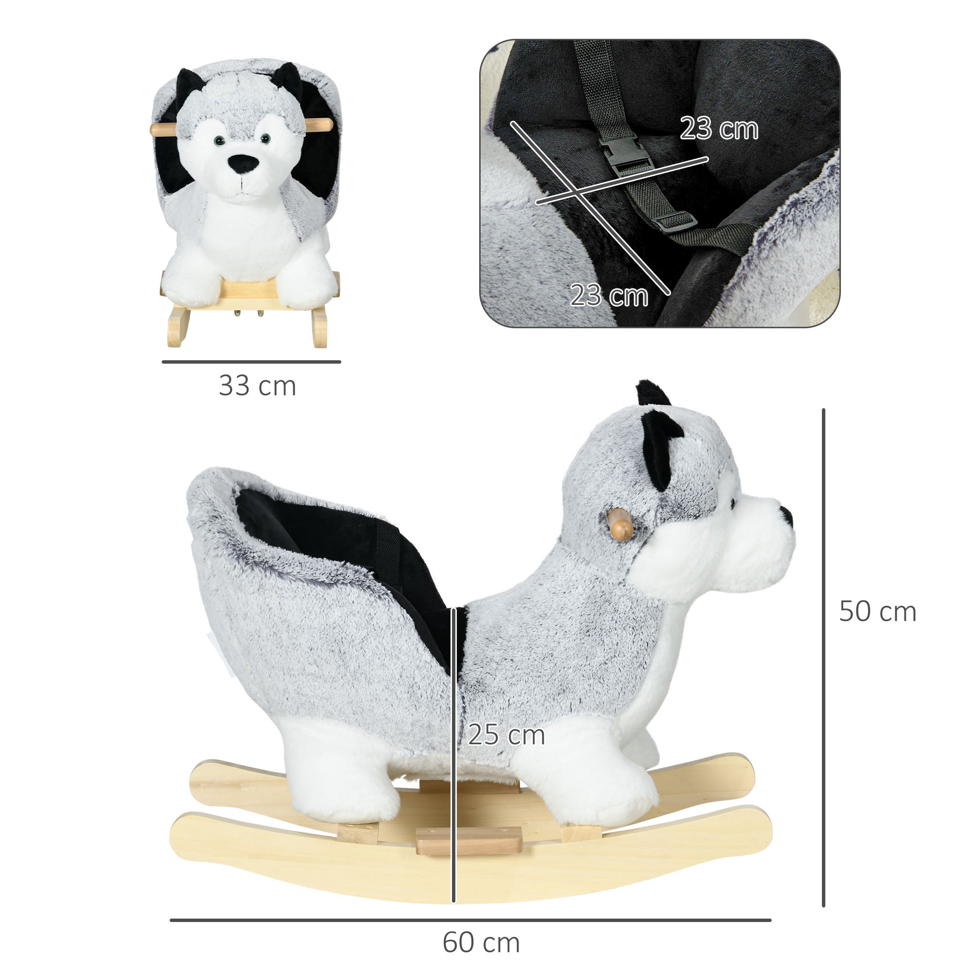 Rocking Horse for Kids 18-36 Months, Rocking Horse for Kids Ride-On with Realistic Sounds, 60x33x50 cm, Gray