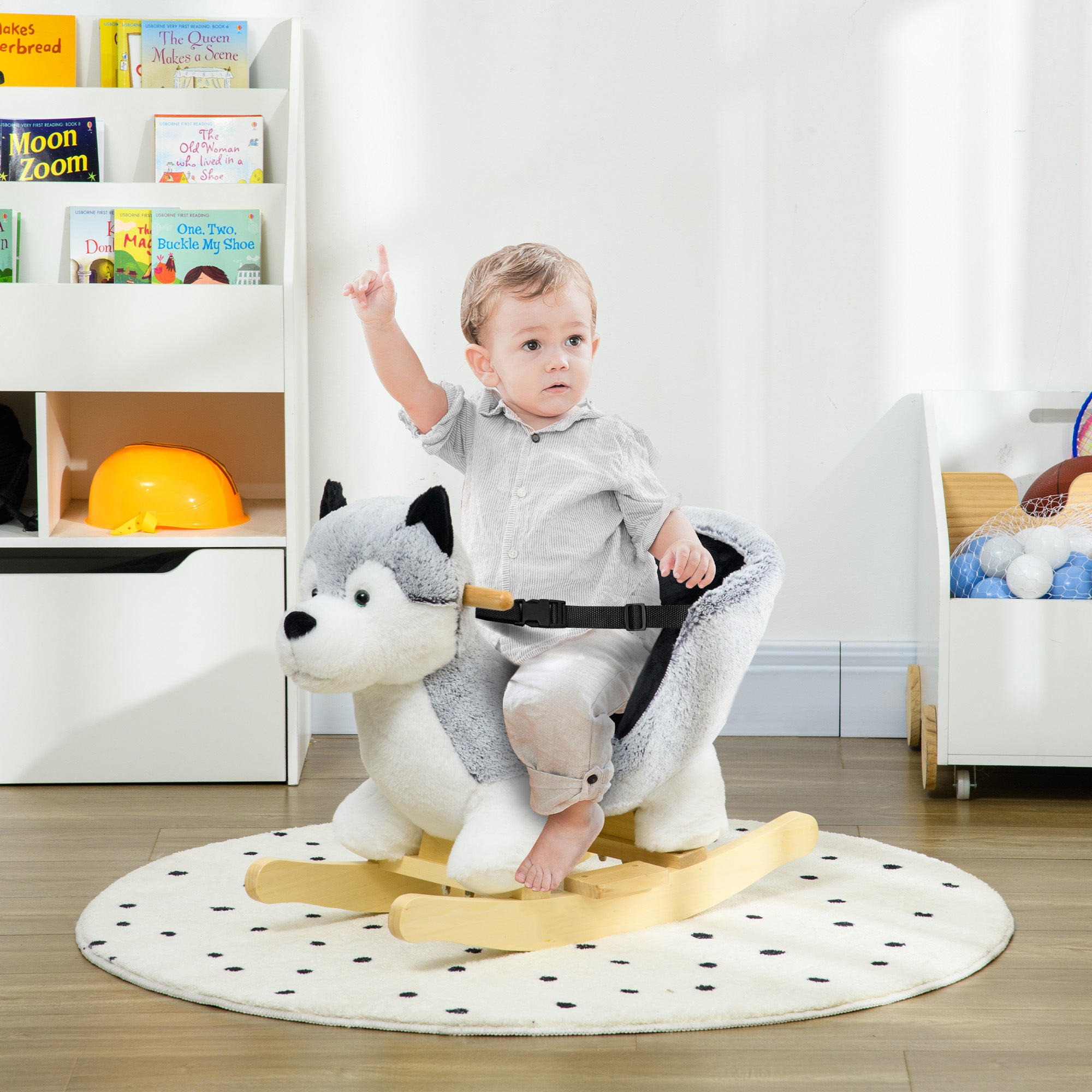 Rocking Horse for Kids 18-36 Months, Rocking Horse for Kids Ride-On with Realistic Sounds, 60x33x50 cm, Gray