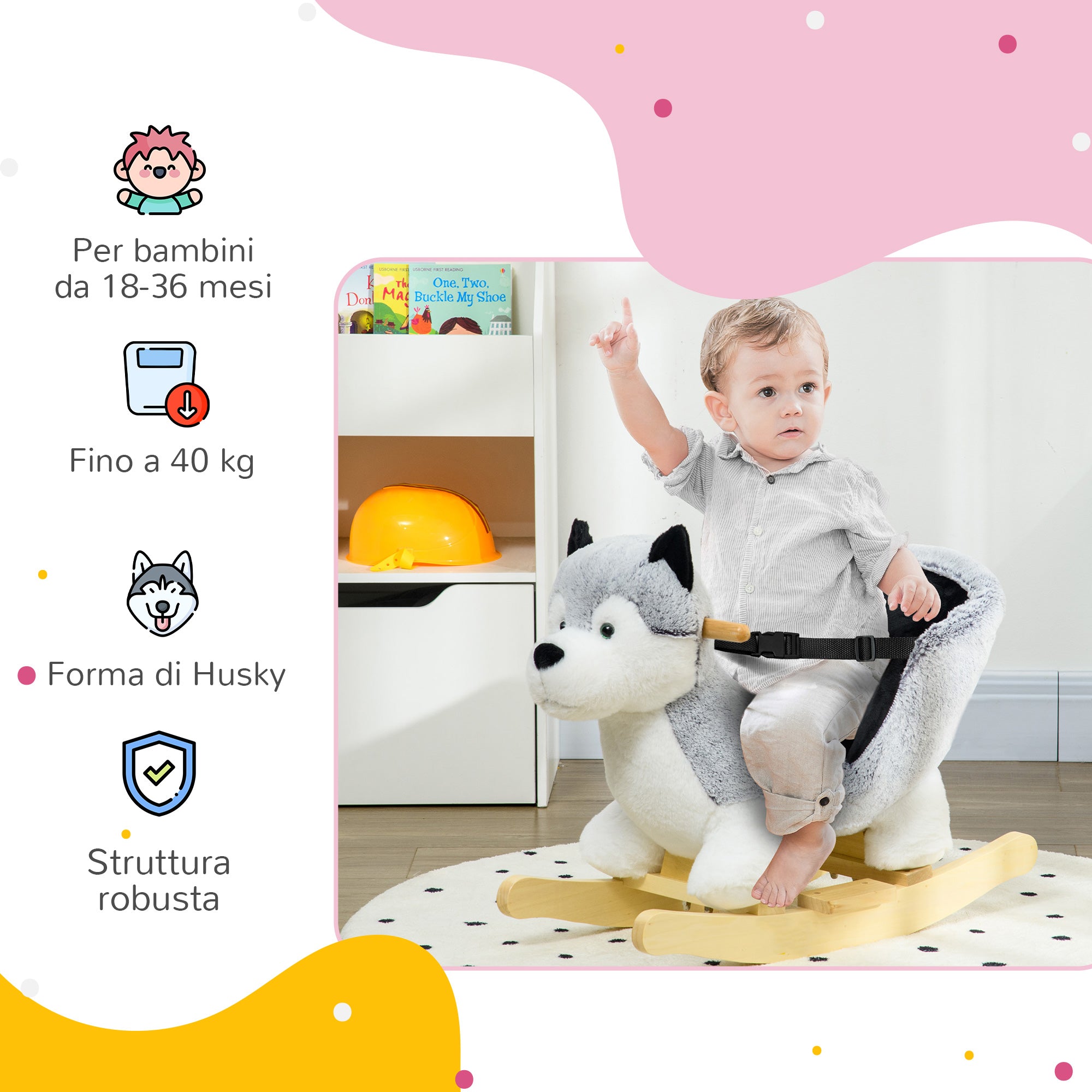 Rocking Horse for Kids 18-36 Months, Rocking Horse for Kids Ride-On with Realistic Sounds, 60x33x50 cm, Gray