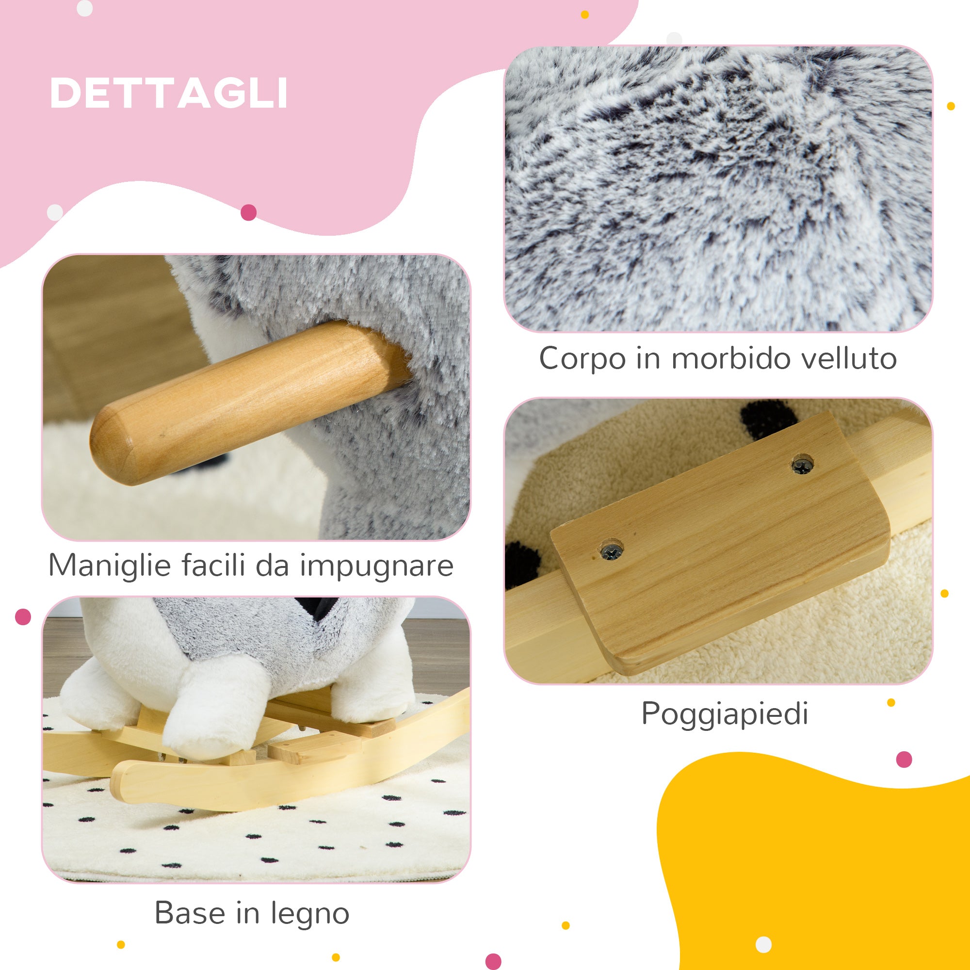 Rocking Horse for Kids 18-36 Months, Rocking Horse for Kids Ride-On with Realistic Sounds, 60x33x50 cm, Gray