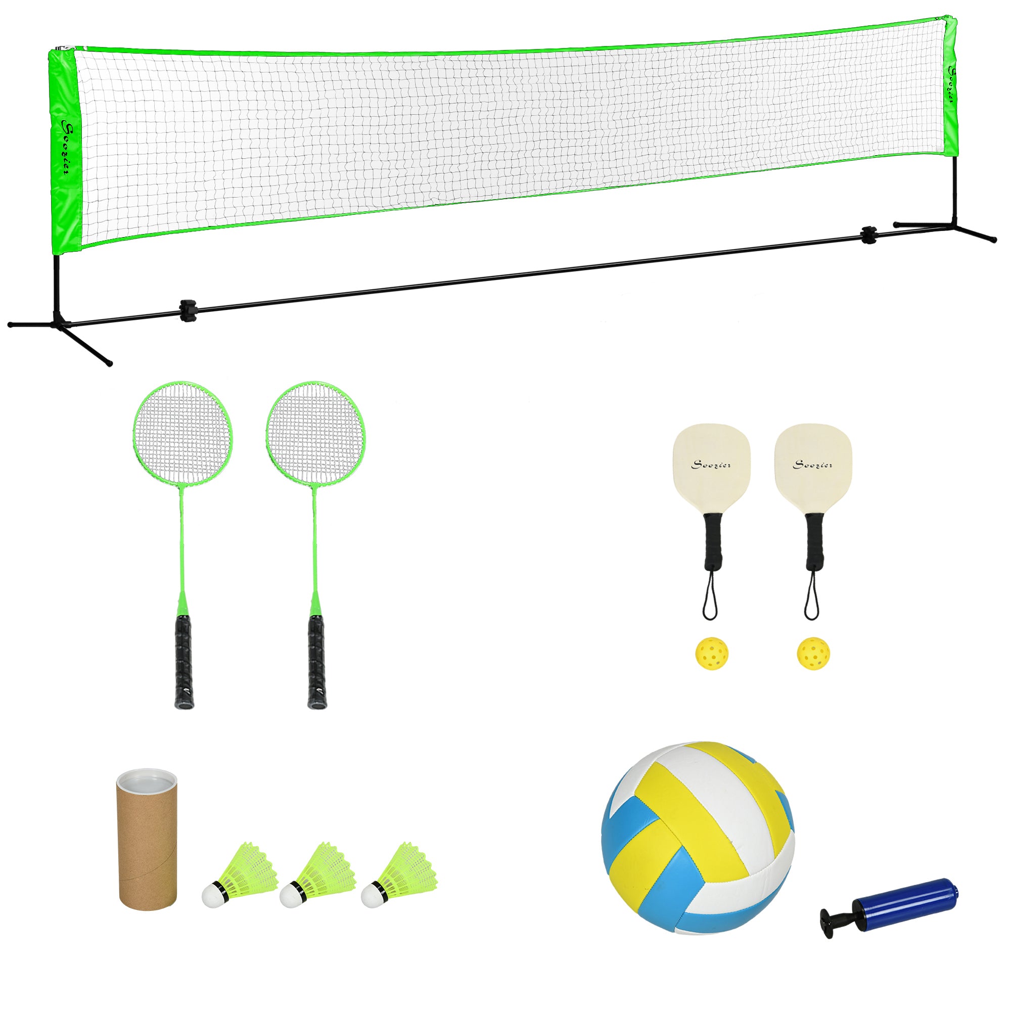 SPORTNOW Badminton Set, Badminton Net with Stand, Shuttlecocks, 4 Rackets, Adjustable Volleyball Net, with Carry Bag, for Indoor, Outdoor