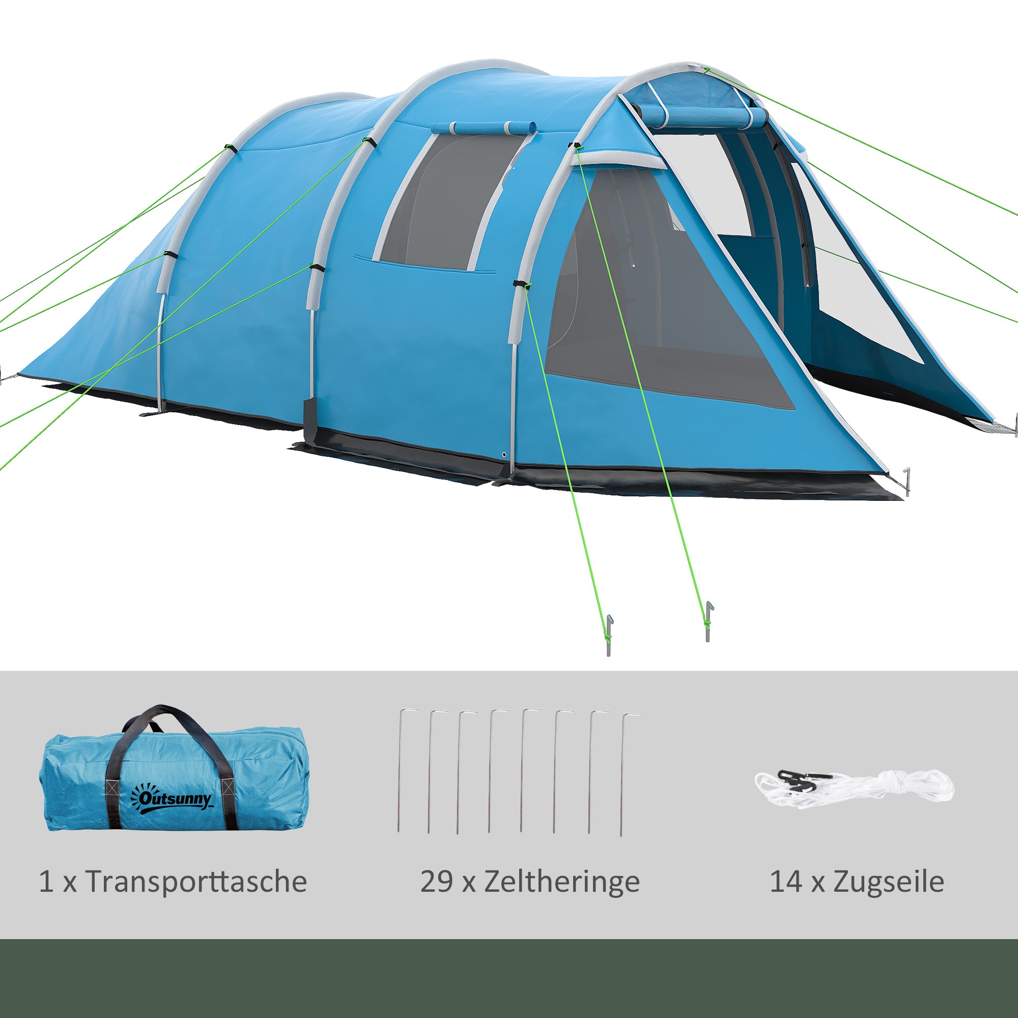 Camping Tent for 4 Persons Lightweight, Stable Waterproof Family Tent with Door Window, Carry Bag, Tunnel Tent with 2000mm Water Column Tent for Camping Travel Trekking Garden