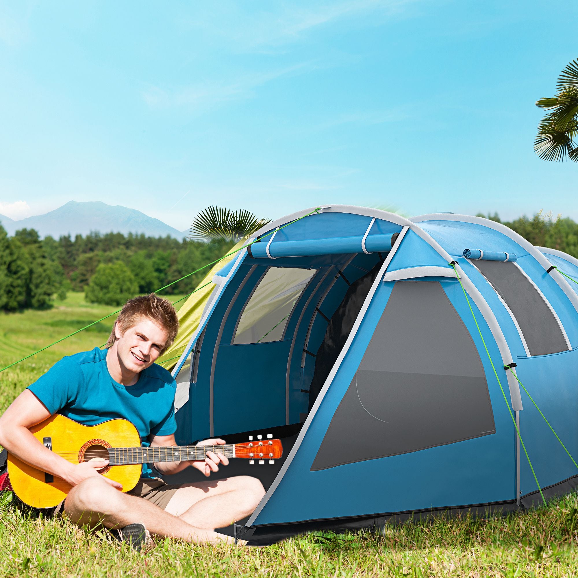Camping Tent for 4 Persons Lightweight, Stable Waterproof Family Tent with Door Window, Carry Bag, Tunnel Tent with 2000mm Water Column Tent for Camping Travel Trekking Garden