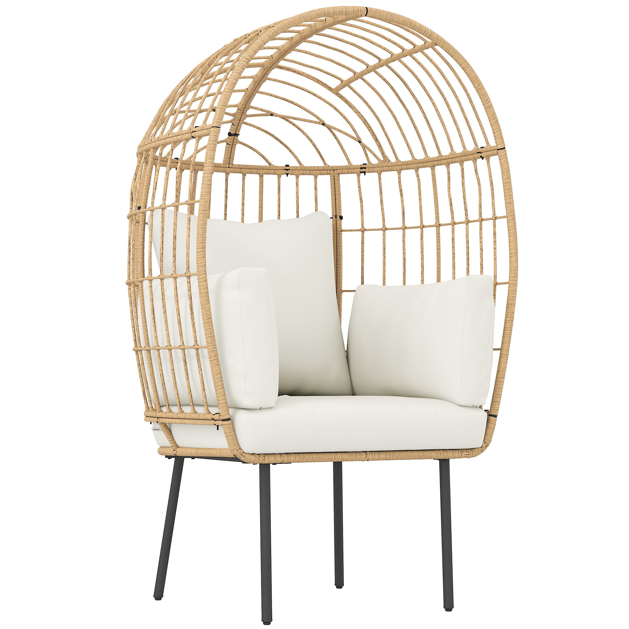 Rattan Chair Egg-Shaped with Removable Cushion, Upholstery, Oversized Outdoor Chair made of Rattan, Weatherproof Wicker Chair Garden Chair for Garden Balcony, Porch, Patio Beige