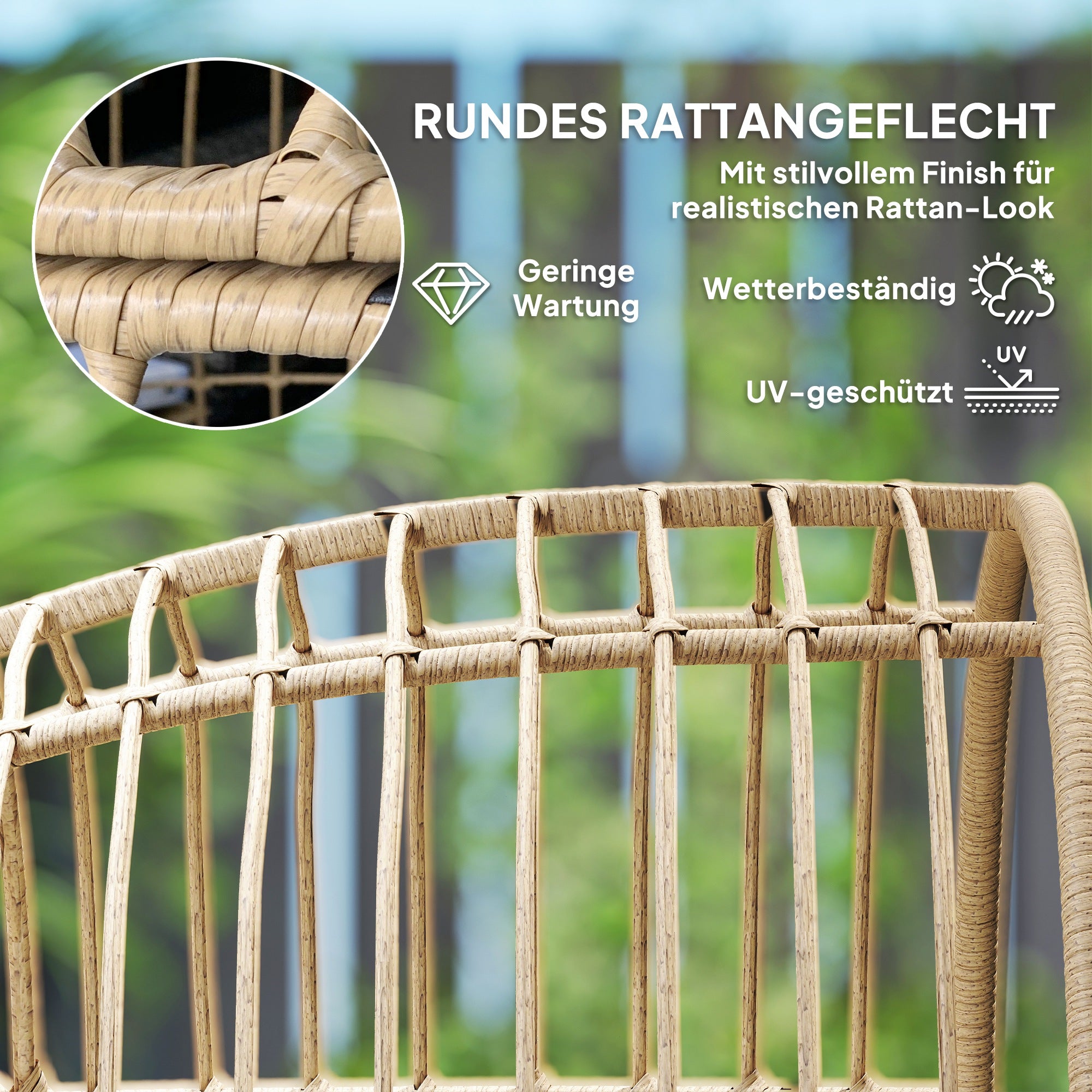 Rattan Chair Egg-Shaped with Removable Cushion, Upholstery, Oversized Outdoor Chair made of Rattan, Weatherproof Wicker Chair Garden Chair for Garden Balcony, Porch, Patio Beige