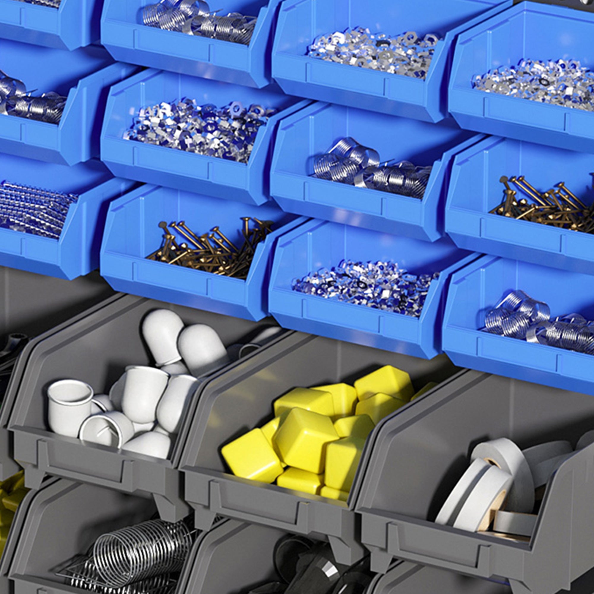 Storage System Wall Shelf 37.5 x 63 cm, Visible Storage Boxes, 30-Piece Boxes in 2 Sizes, Tool Holders, Workshop Wall Shelf for Screws, Workshop