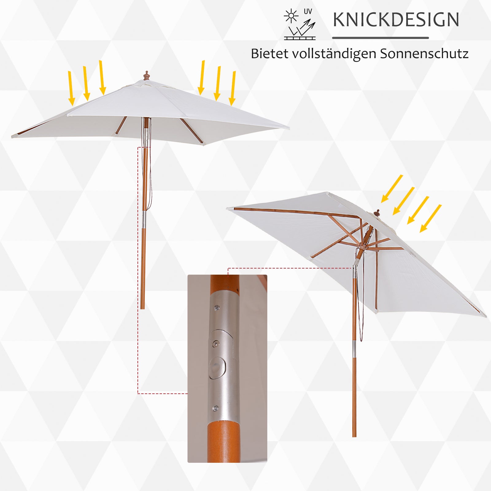 Sun Umbrella 200 x 150 x 235 cm Tiltable Garden Parasol 3-Stage Adjustable Rectangular Beach Umbrella Water-Repellent and UV-Resistant for Beach Balcony Terrace Garden Cream