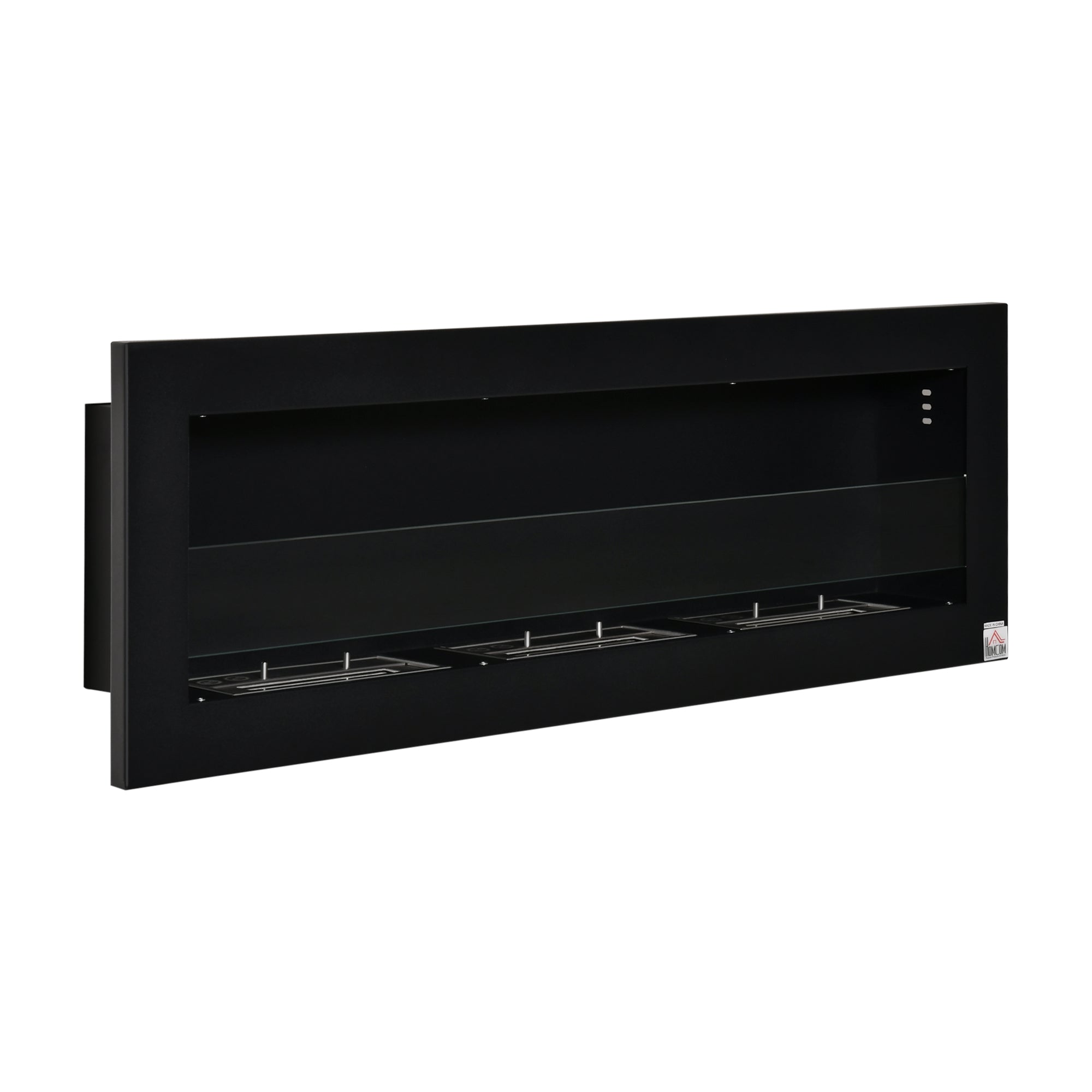 Wall-Mounted Built-in Bioethanol Fireplace with 3 Burners 3 L total, approximately 3 hours burning time, dims. 120L x 15W x 40H cm, black stainless steel