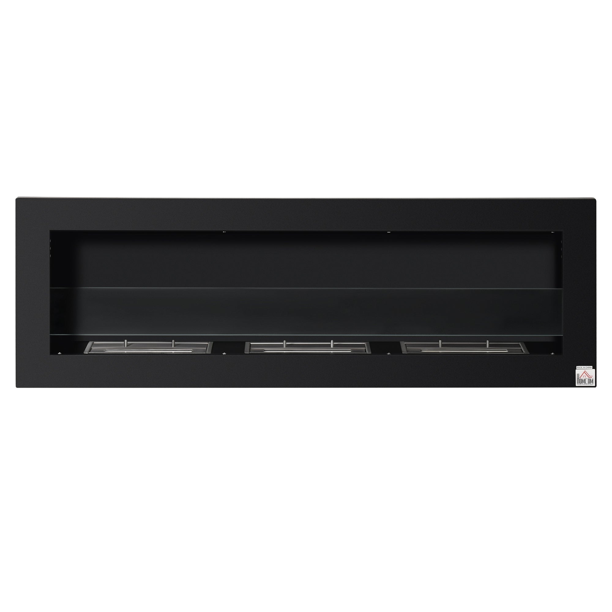 Wall-Mounted Built-in Bioethanol Fireplace with 3 Burners 3 L total, approximately 3 hours burning time, dims. 120L x 15W x 40H cm, black stainless steel