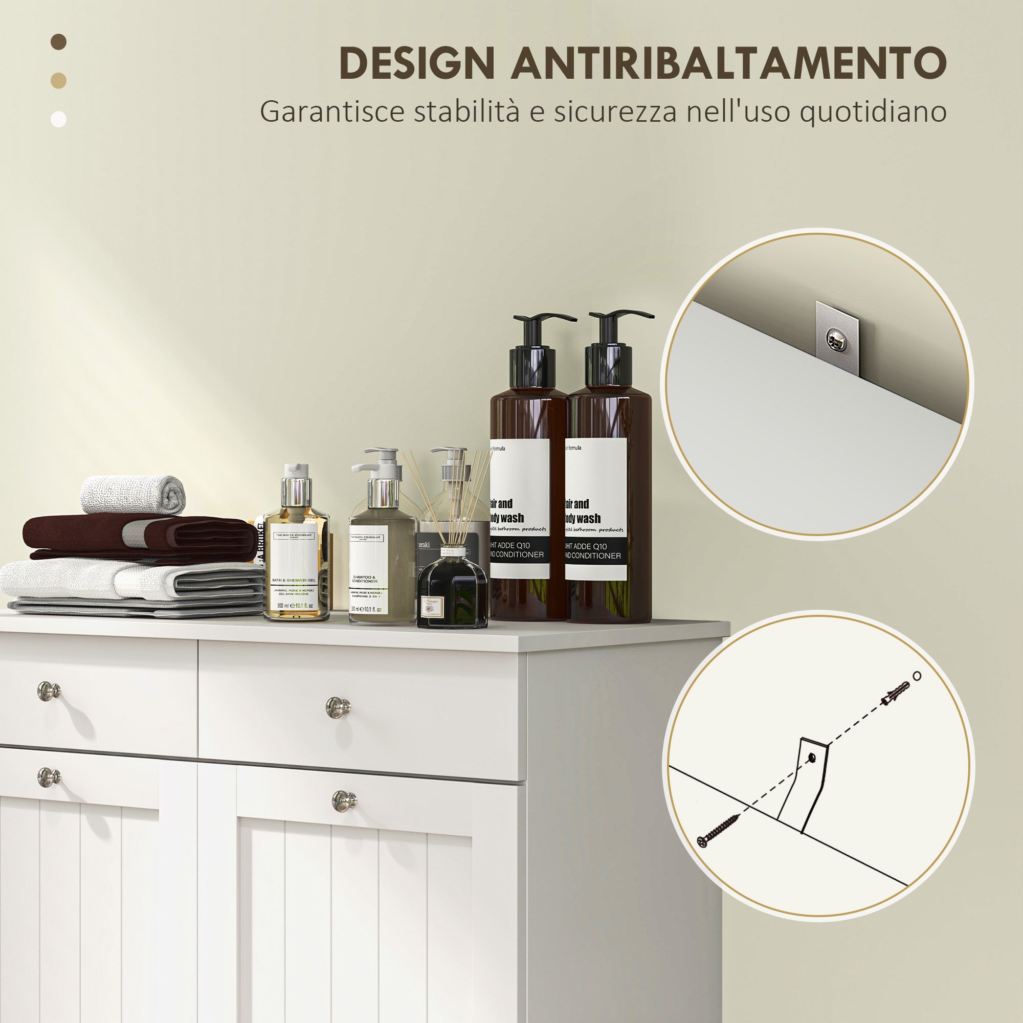 Bathroom Laundry Mobile with 2 Flip Doors and Dirty Laundry Baskets, Laundry Cabinet Wooden Mobile with 2 Drawers and Foldable Bags for Laundry, 78x38x90 cm, White