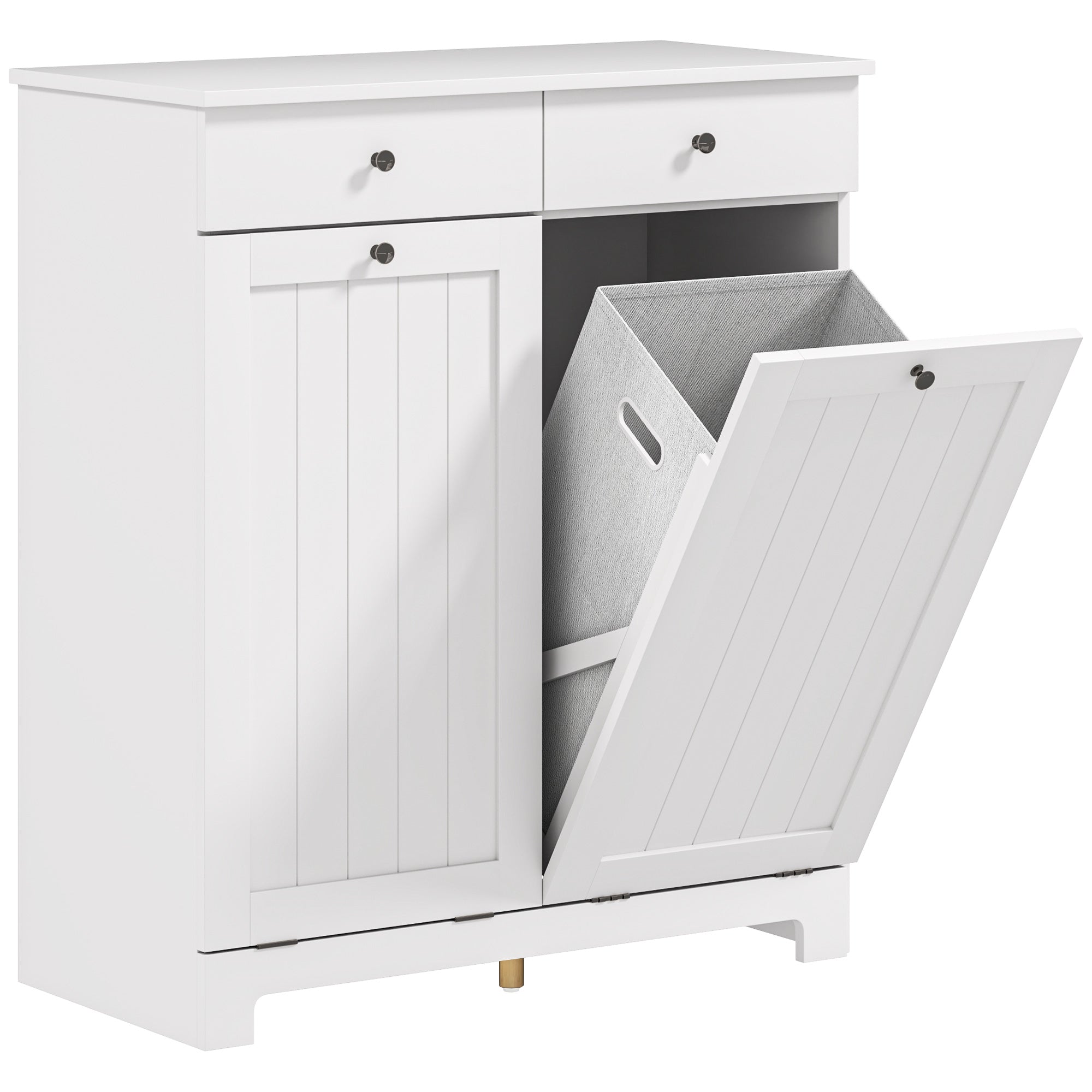 Bathroom Laundry Mobile with 2 Flip Doors and Dirty Laundry Baskets, Laundry Cabinet Wooden Mobile with 2 Drawers and Foldable Bags for Laundry, 78x38x90 cm, White