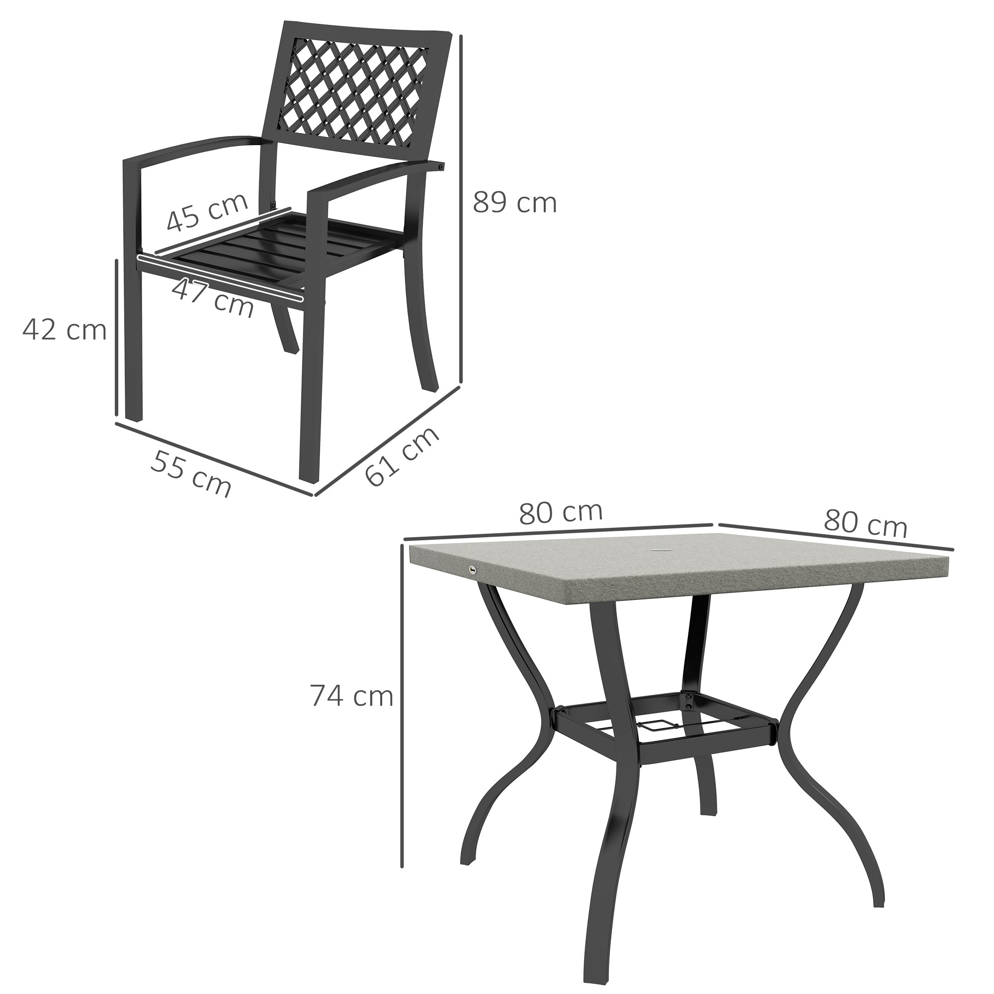 5-Piece Garden Set, Outdoor Set with 4 Stackable Garden Chairs and Square Marble Effect Table, Black