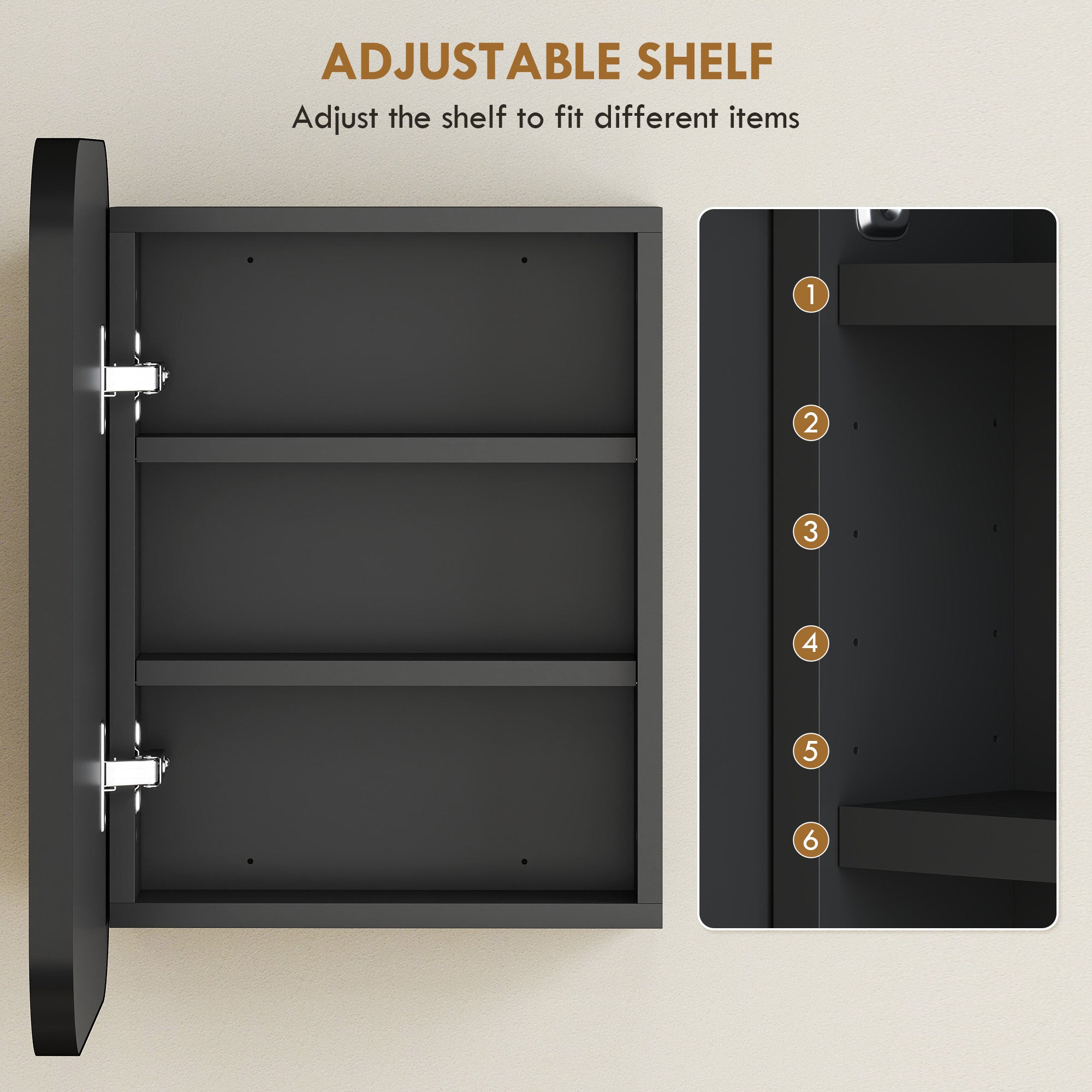 Bathroom Mirror Cabinet, Wall-Mounted with Adjustable Shelf, Black, 15.8 x 4.0 x 20.0 in