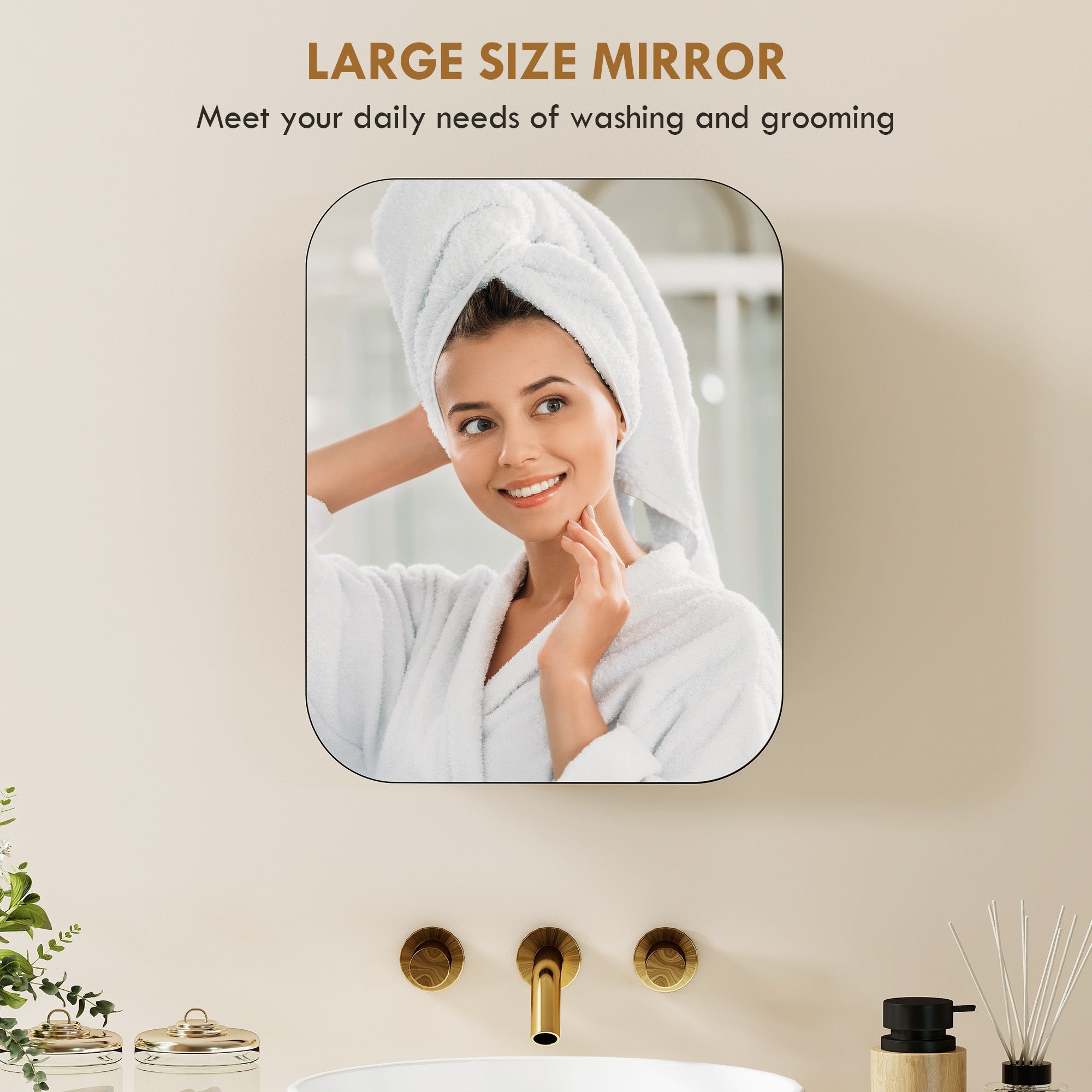 Bathroom Mirror Cabinet, Wall-Mounted with Adjustable Shelf, Black, 15.8 x 4.0 x 20.0 in