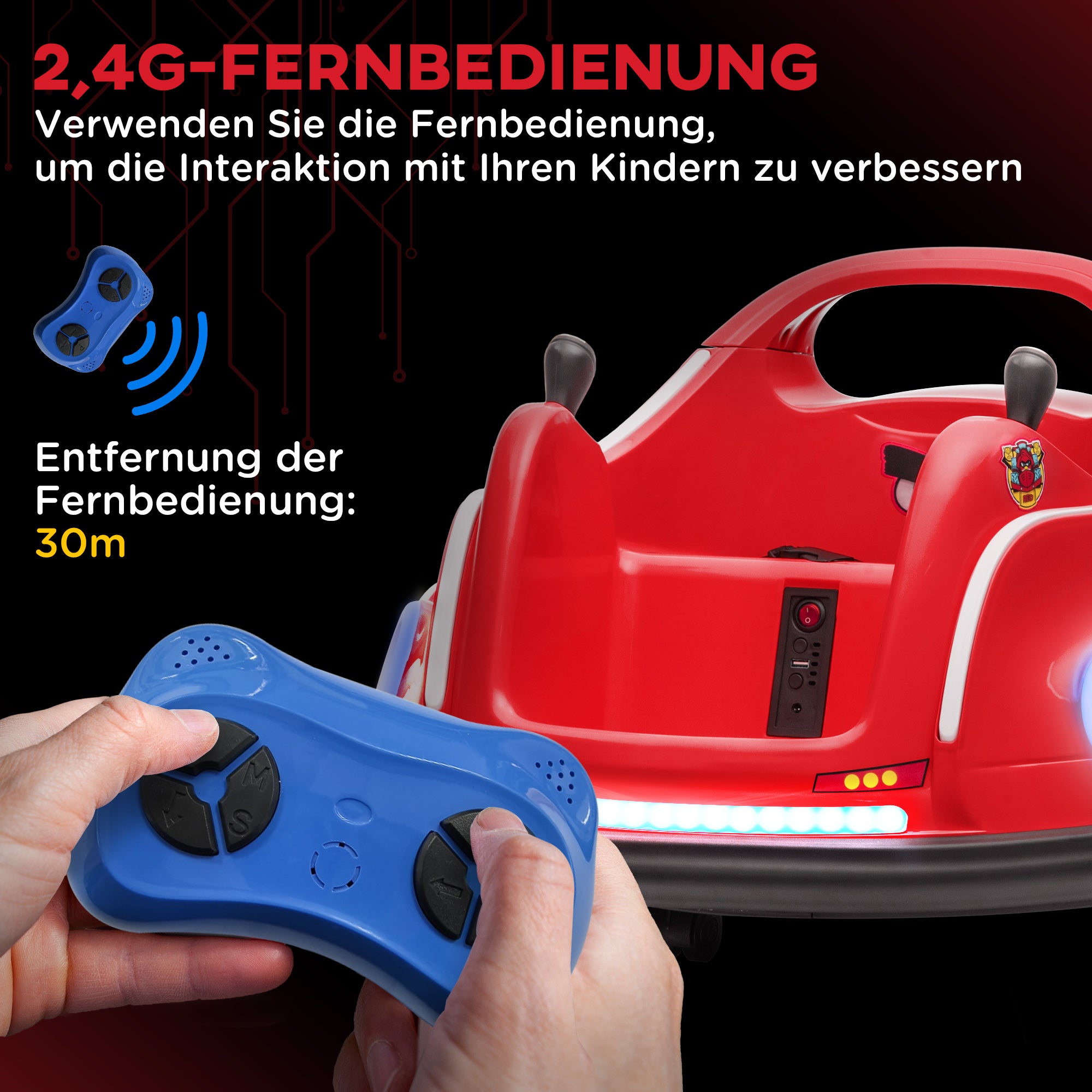 12V Kids Bumper Car with 2.4G Remote Control, Electric Bumper with Music and Lights, 1.5-3 km/h, Kids Electric Car with 360° Spin, for Kids 3-5 Years, Red