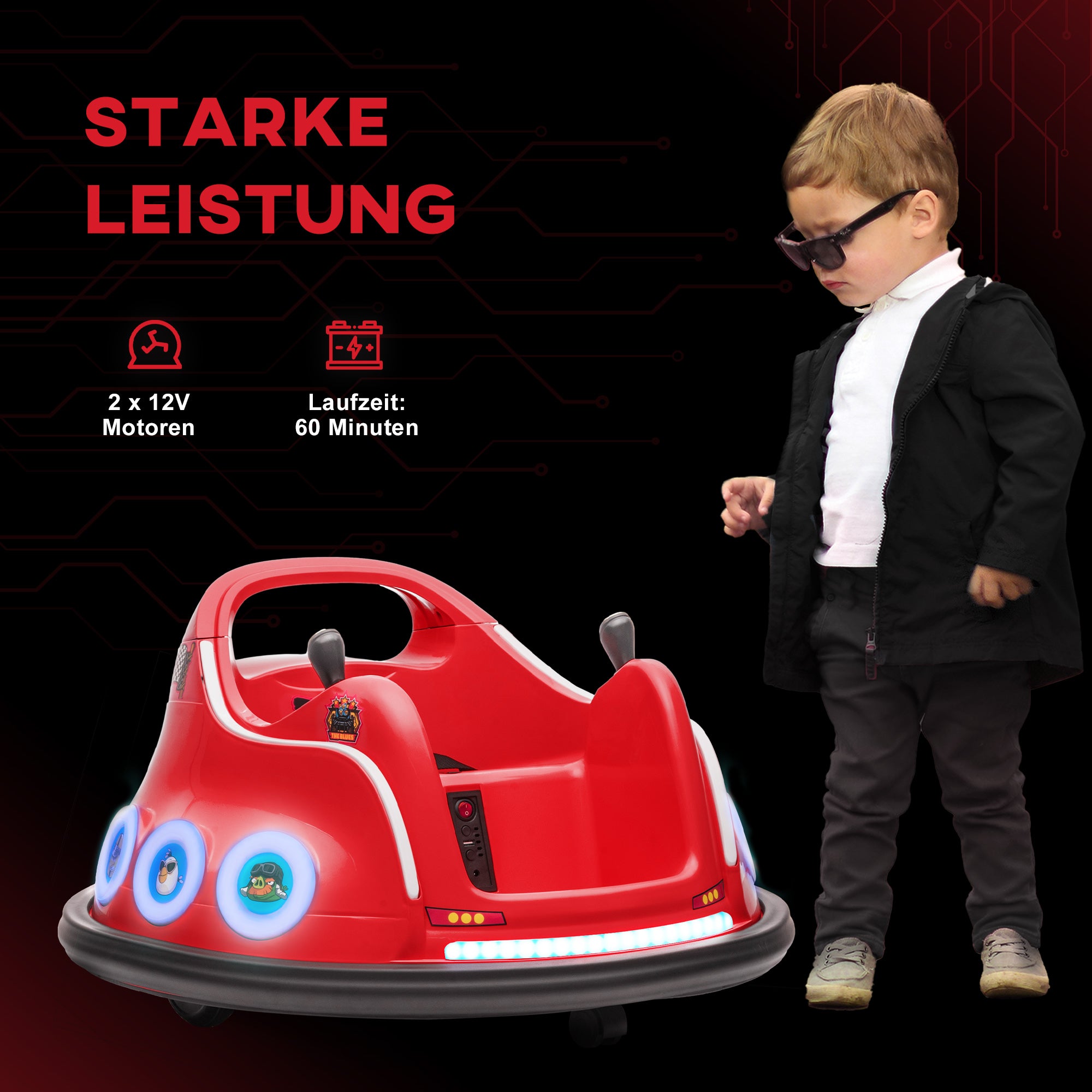 12V Kids Bumper Car with 2.4G Remote Control, Electric Bumper with Music and Lights, 1.5-3 km/h, Kids Electric Car with 360° Spin, for Kids 3-5 Years, Red