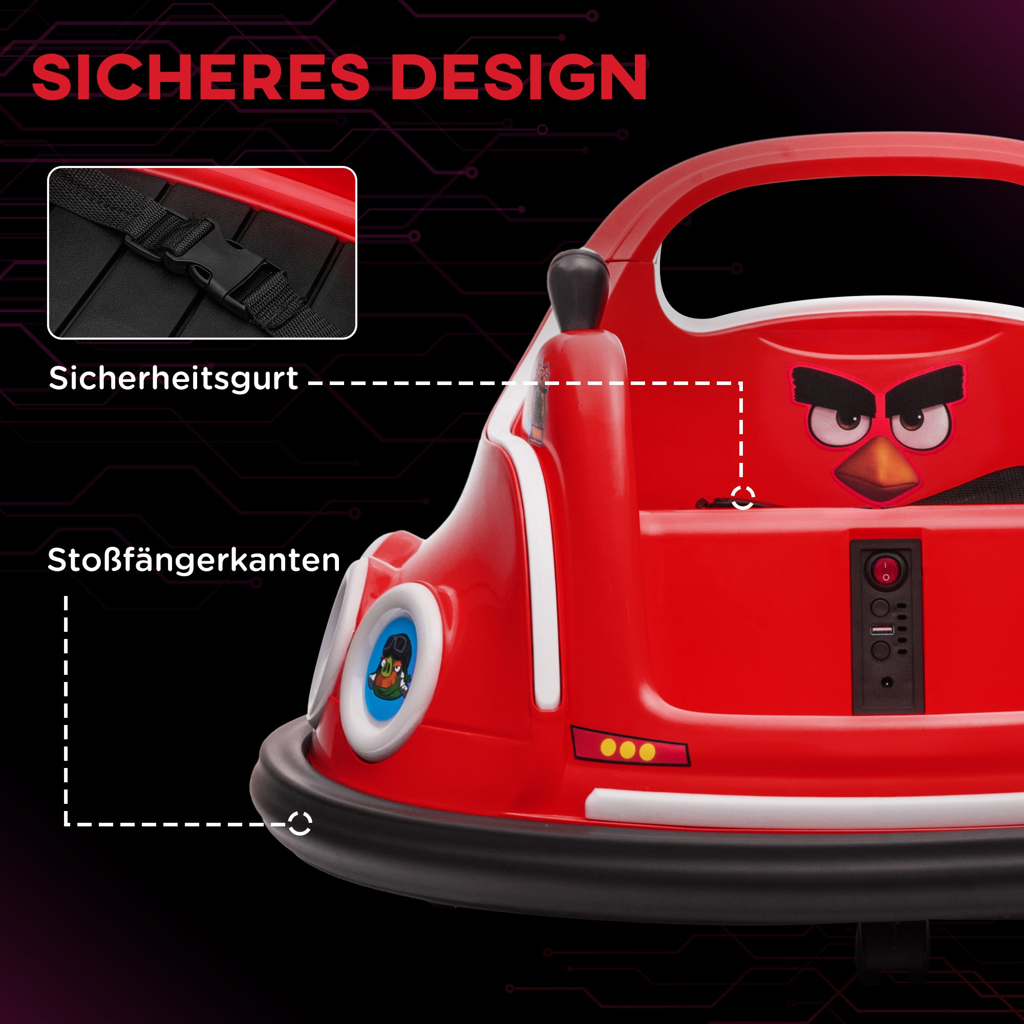 12V Kids Bumper Car with 2.4G Remote Control, Electric Bumper with Music and Lights, 1.5-3 km/h, Kids Electric Car with 360° Spin, for Kids 3-5 Years, Red