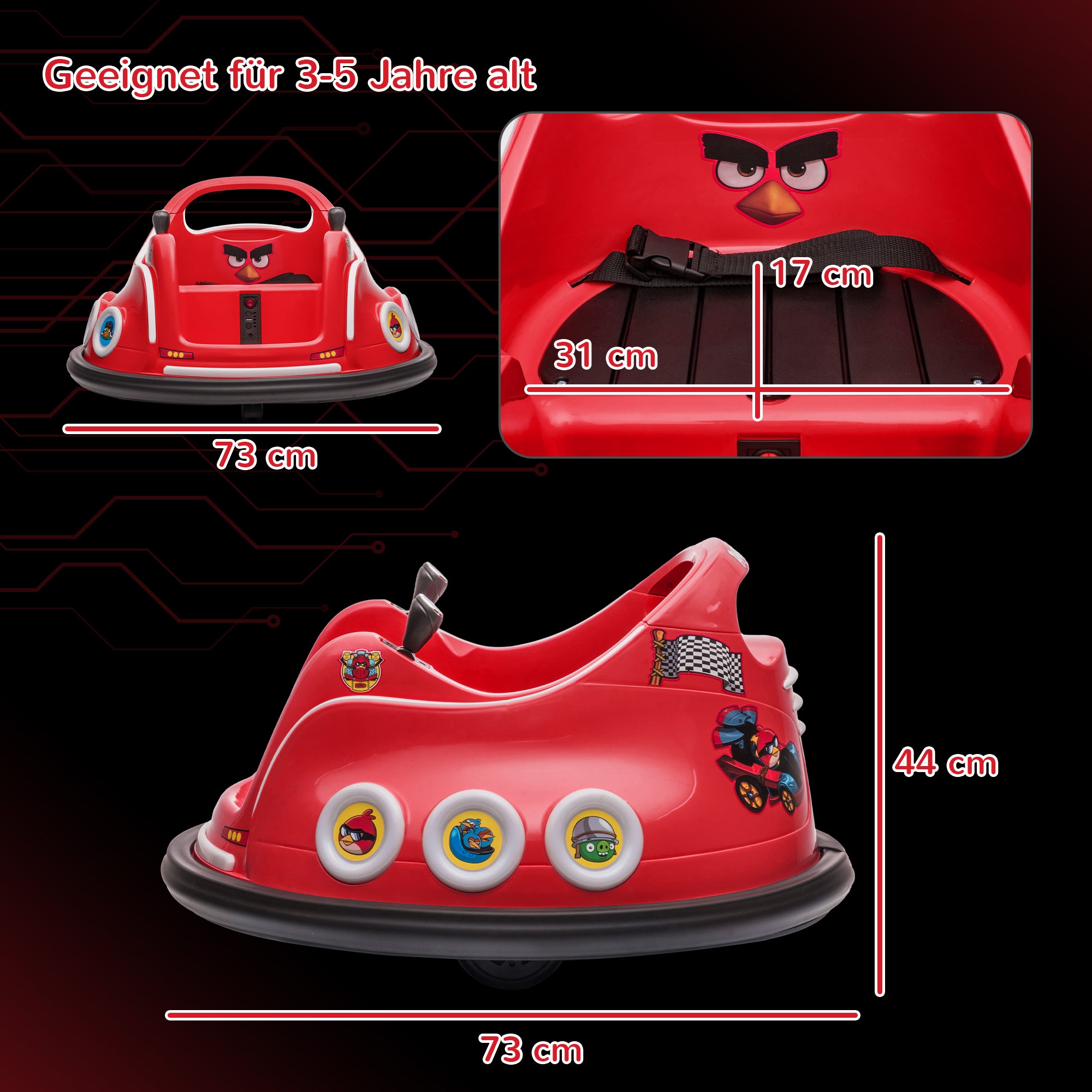 12V Kids Bumper Car with 2.4G Remote Control, Electric Bumper with Music and Lights, 1.5-3 km/h, Kids Electric Car with 360° Spin, for Kids 3-5 Years, Red