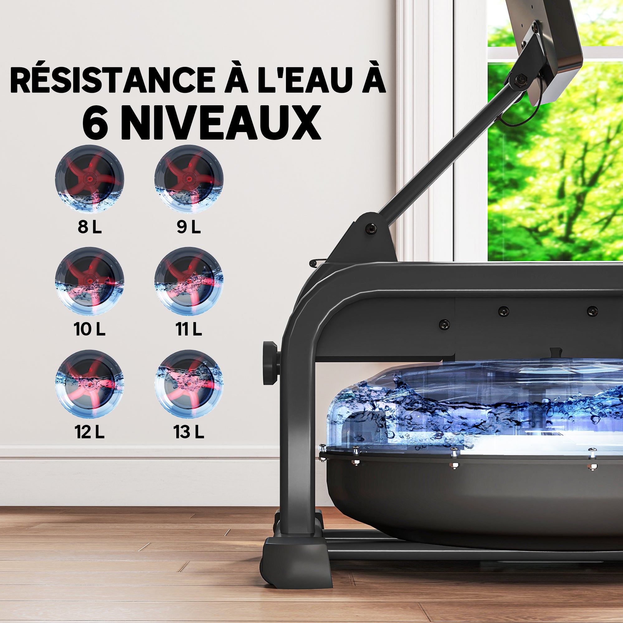 SPORTNOW Water Rowing Machine, Apartment Rowing Workout Machine, 6 Resistance Levels, LCD Display and Tablet Holder, Vertical Storage with Wheels, Max Load 135 kg, Steel