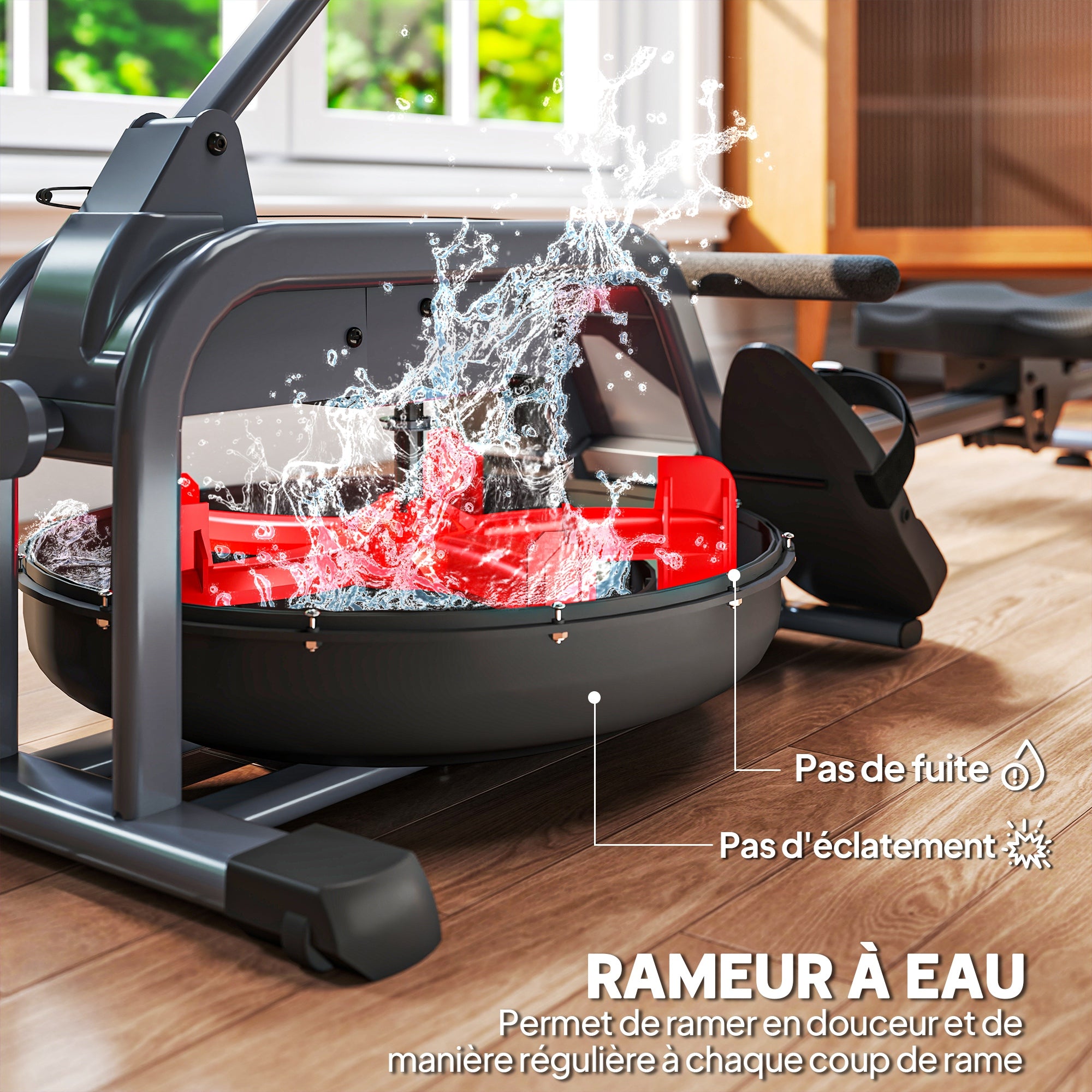 SPORTNOW Water Rowing Machine, Apartment Rowing Workout Machine, 6 Resistance Levels, LCD Display and Tablet Holder, Vertical Storage with Wheels, Max Load 135 kg, Steel