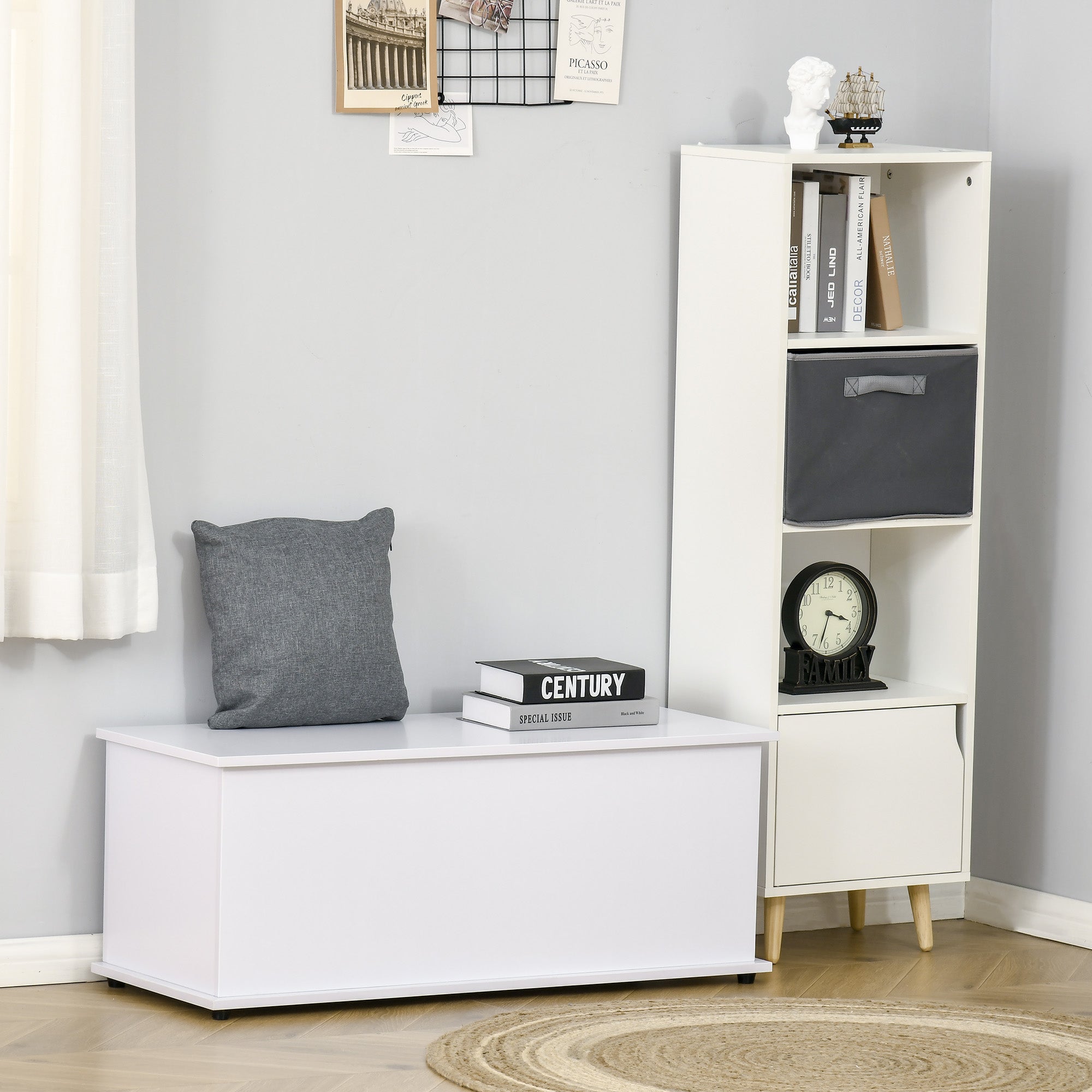 Wooden Storage Chest Stool with Lid for Storage in Bedroom Living Room Max Load 120 kg 100x40x40 cm White