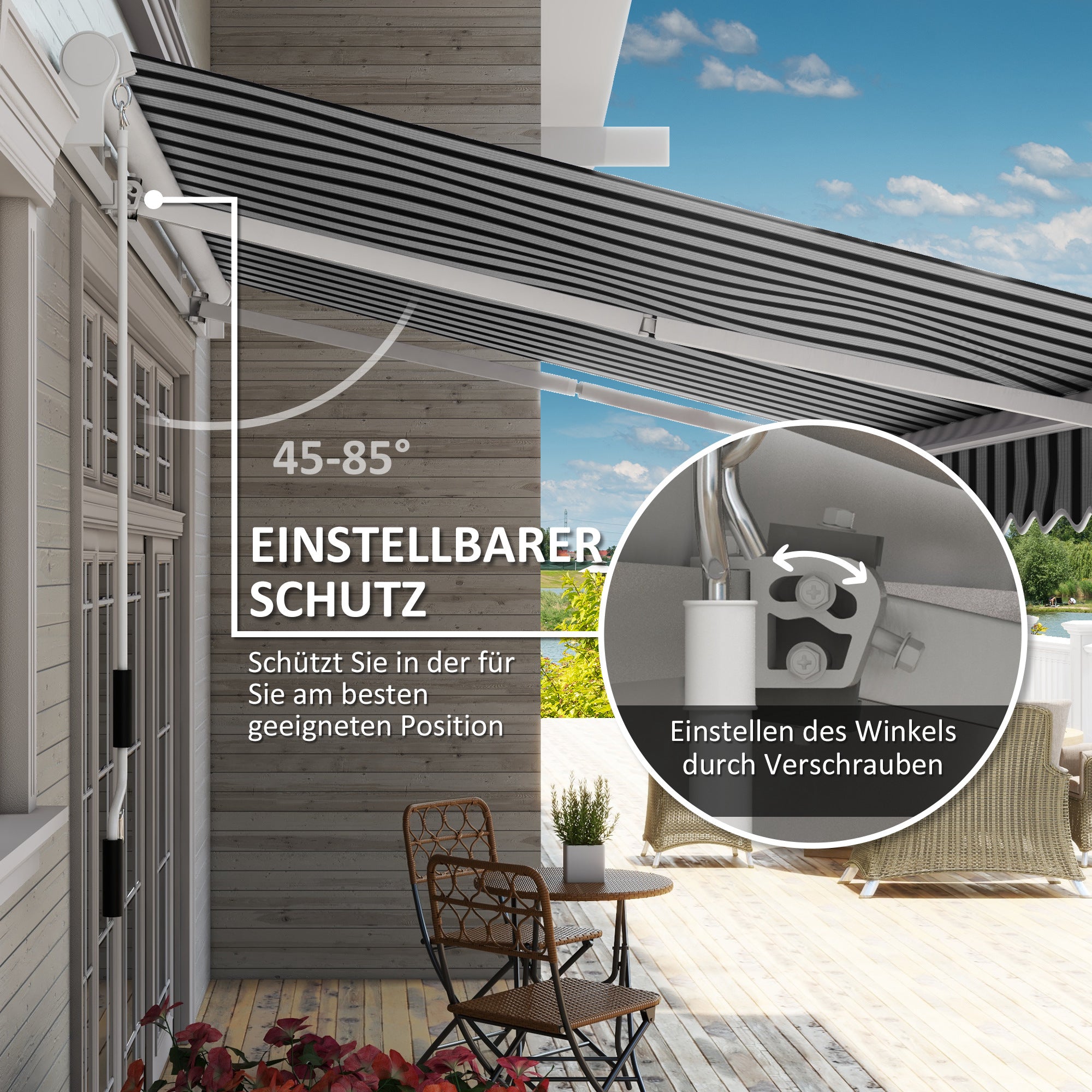 Manual Crank Arm Awning Awning 3.95m with Hand Crank Balcony Awning Sun Protection Wall Mount Balcony Aluminum White+Blue 395 x 245 cm