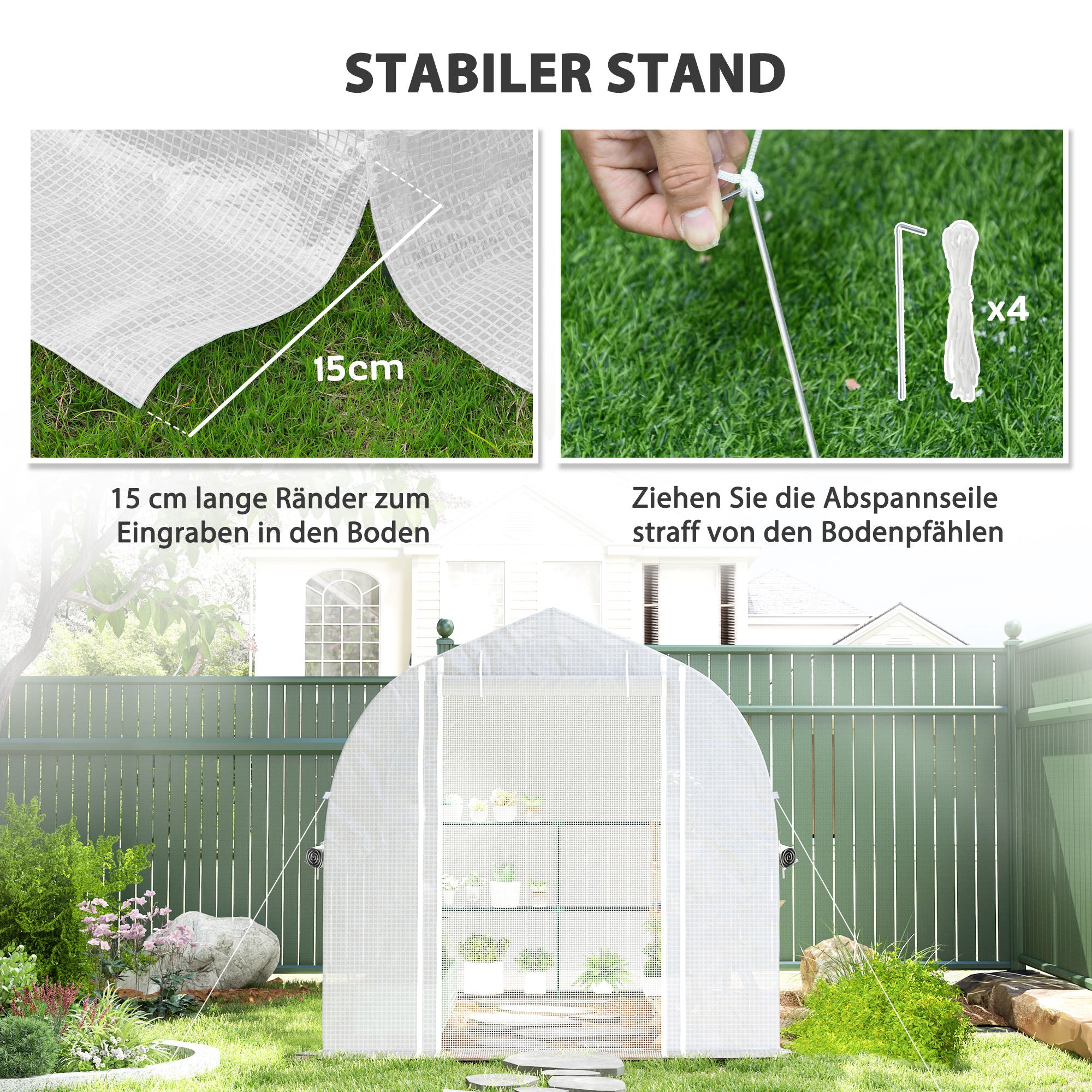 Greenhouse 3 x 2 x 2 m Foil Greenhouse with 4 Windows & Door, Roll-Up Side Walls, UV-Resistant Film Tunnel Tomato House with Galvanized Steel Frame, White