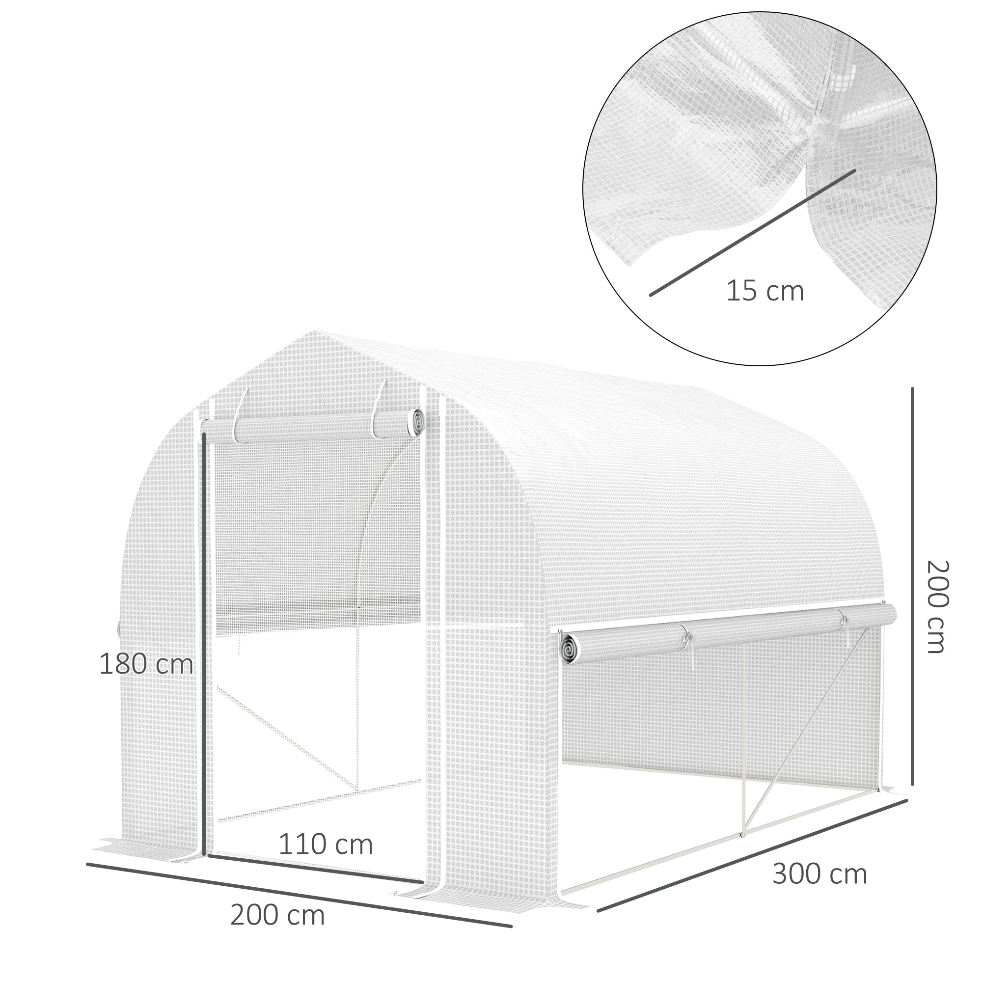 Greenhouse 3 x 2 x 2 m Foil Greenhouse with 4 Windows & Door, Roll-Up Side Walls, UV-Resistant Film Tunnel Tomato House with Galvanized Steel Frame, White