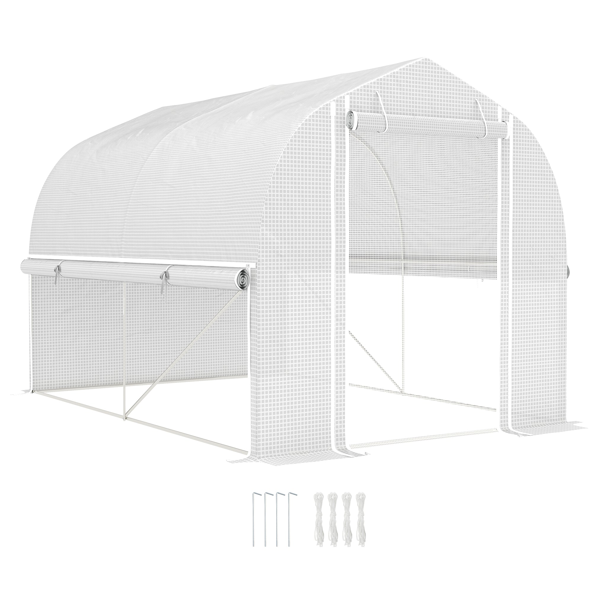 Greenhouse 3 x 2 x 2 m Foil Greenhouse with 4 Windows & Door, Roll-Up Side Walls, UV-Resistant Film Tunnel Tomato House with Galvanized Steel Frame, White