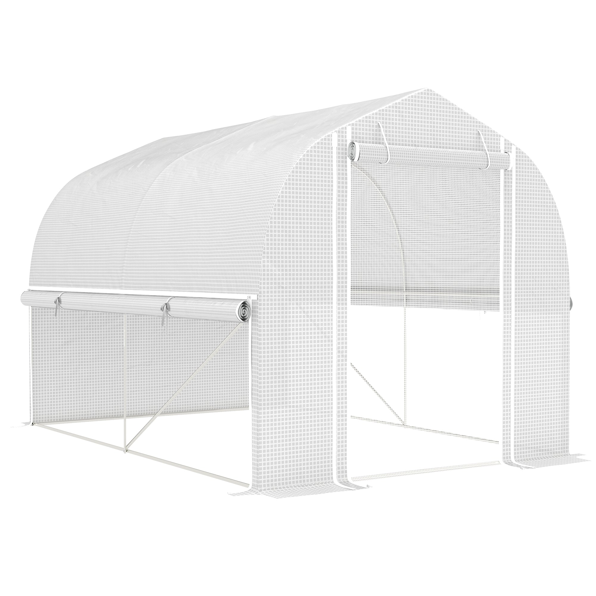 Greenhouse 3 x 2 x 2 m Foil Greenhouse with 4 Windows & Door, Roll-Up Side Walls, UV-Resistant Film Tunnel Tomato House with Galvanized Steel Frame, White