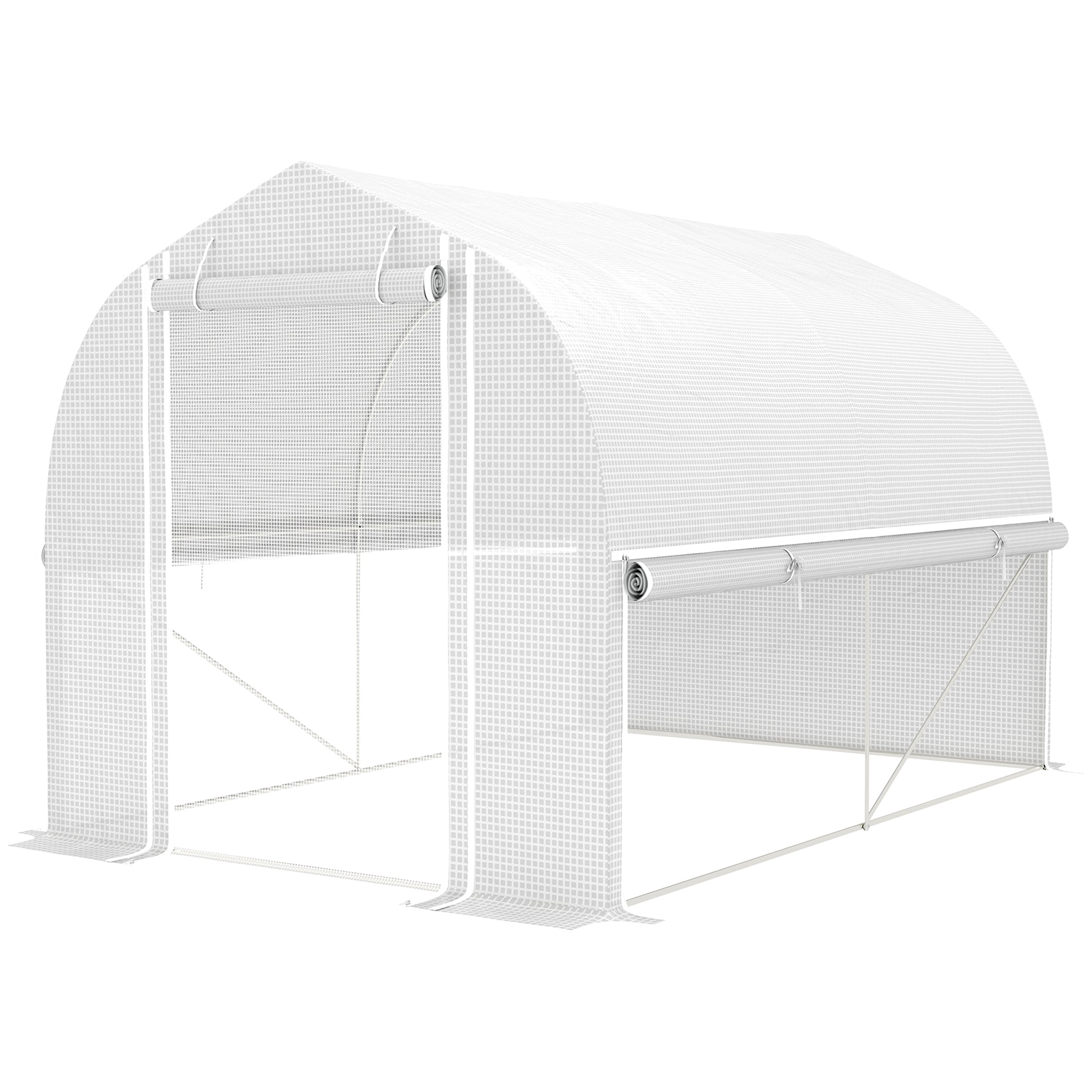 Greenhouse 3 x 2 x 2 m Foil Greenhouse with 4 Windows & Door, Roll-Up Side Walls, UV-Resistant Film Tunnel Tomato House with Galvanized Steel Frame, White