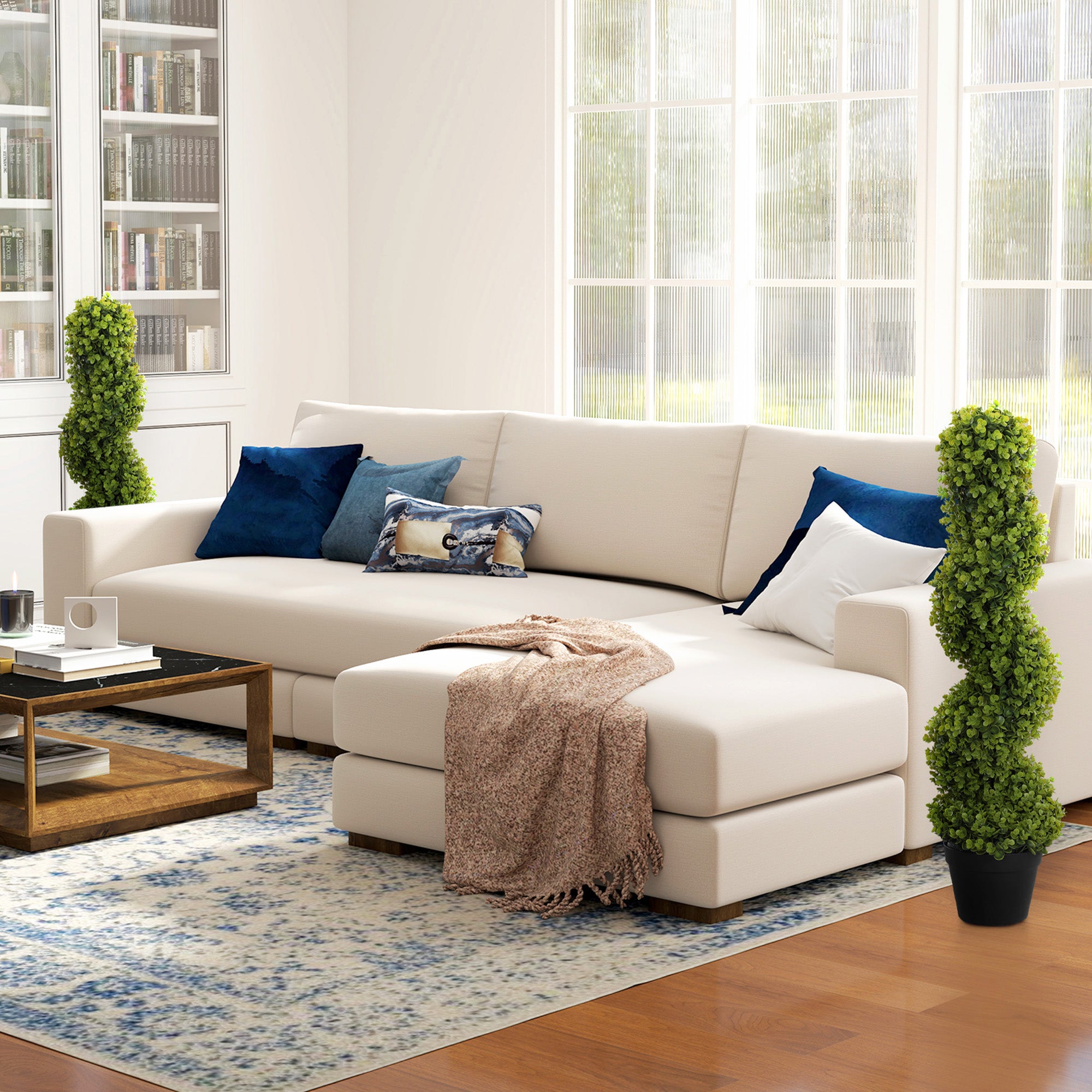 2-Piece Artificial Spiral Boxwood, 90 cm Indoor Plant, Artificial Plant with UV Protection, Large Decorative Plants in Pot for Home, Office, Hallway, Garden, Green