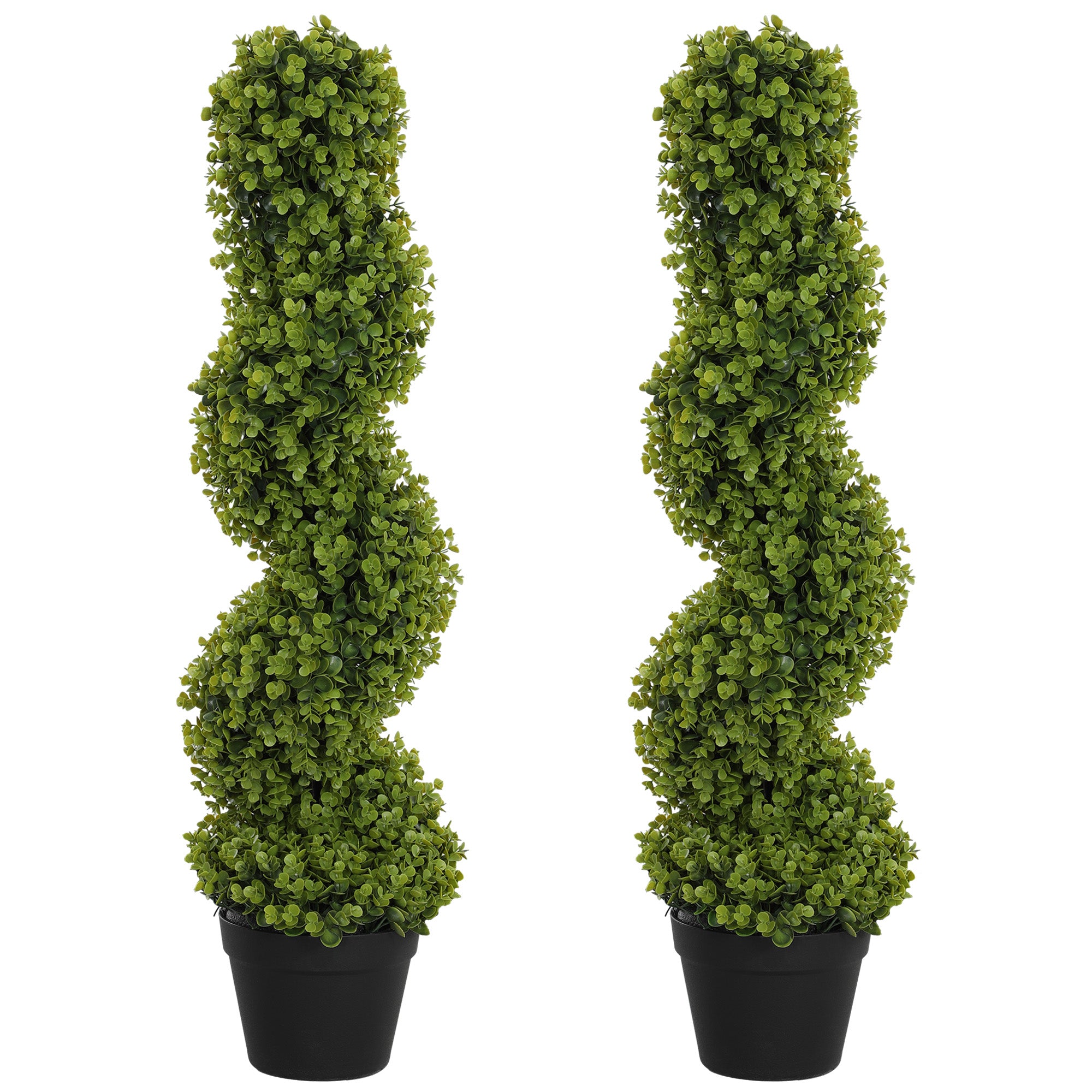 2-Piece Artificial Spiral Boxwood, 90 cm Indoor Plant, Artificial Plant with UV Protection, Large Decorative Plants in Pot for Home, Office, Hallway, Garden, Green