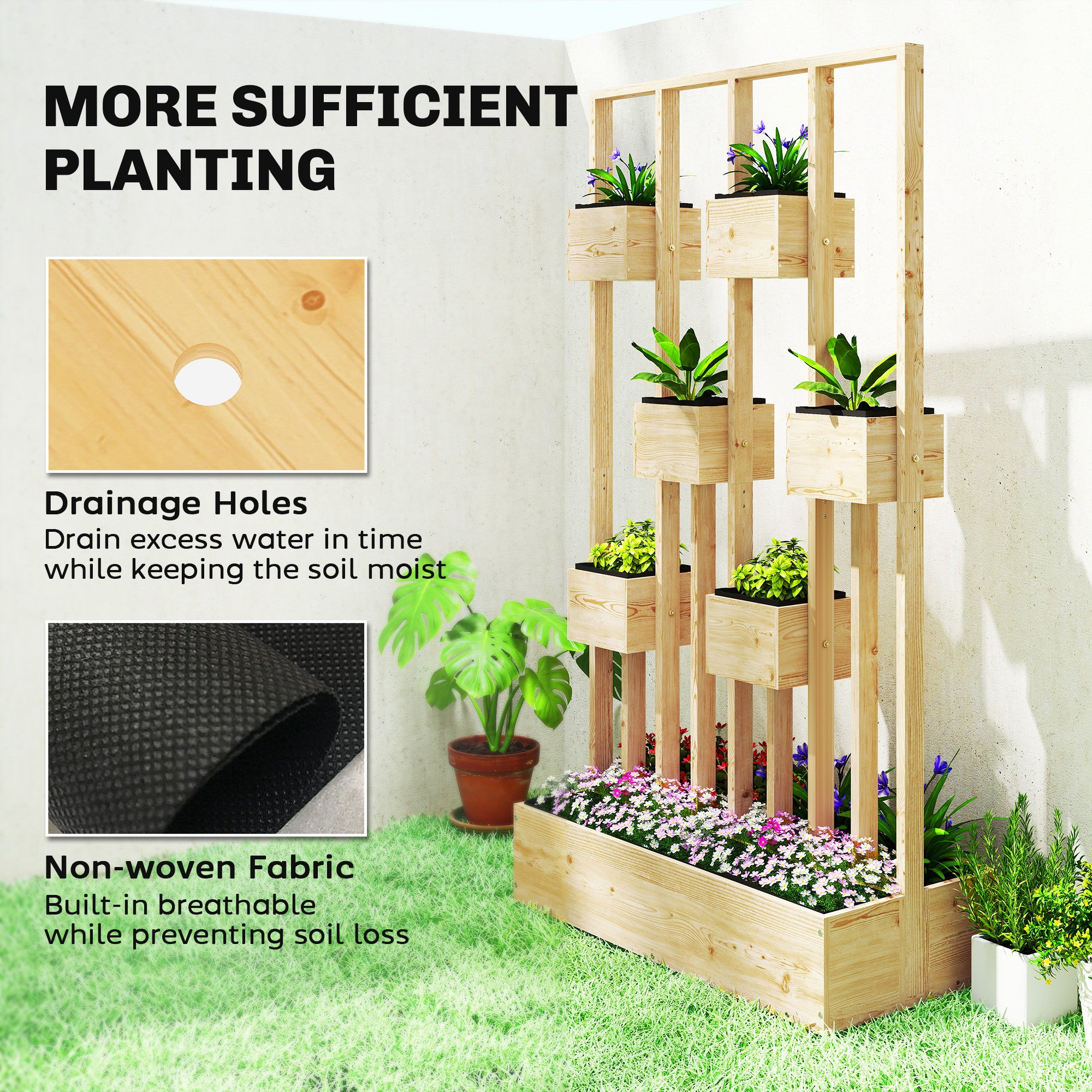 Wooden Raised Planter with Trellis, 35.4 x 17.7 x 66.9 in — Planter Box for Climbing Plants, Balcony & Patio