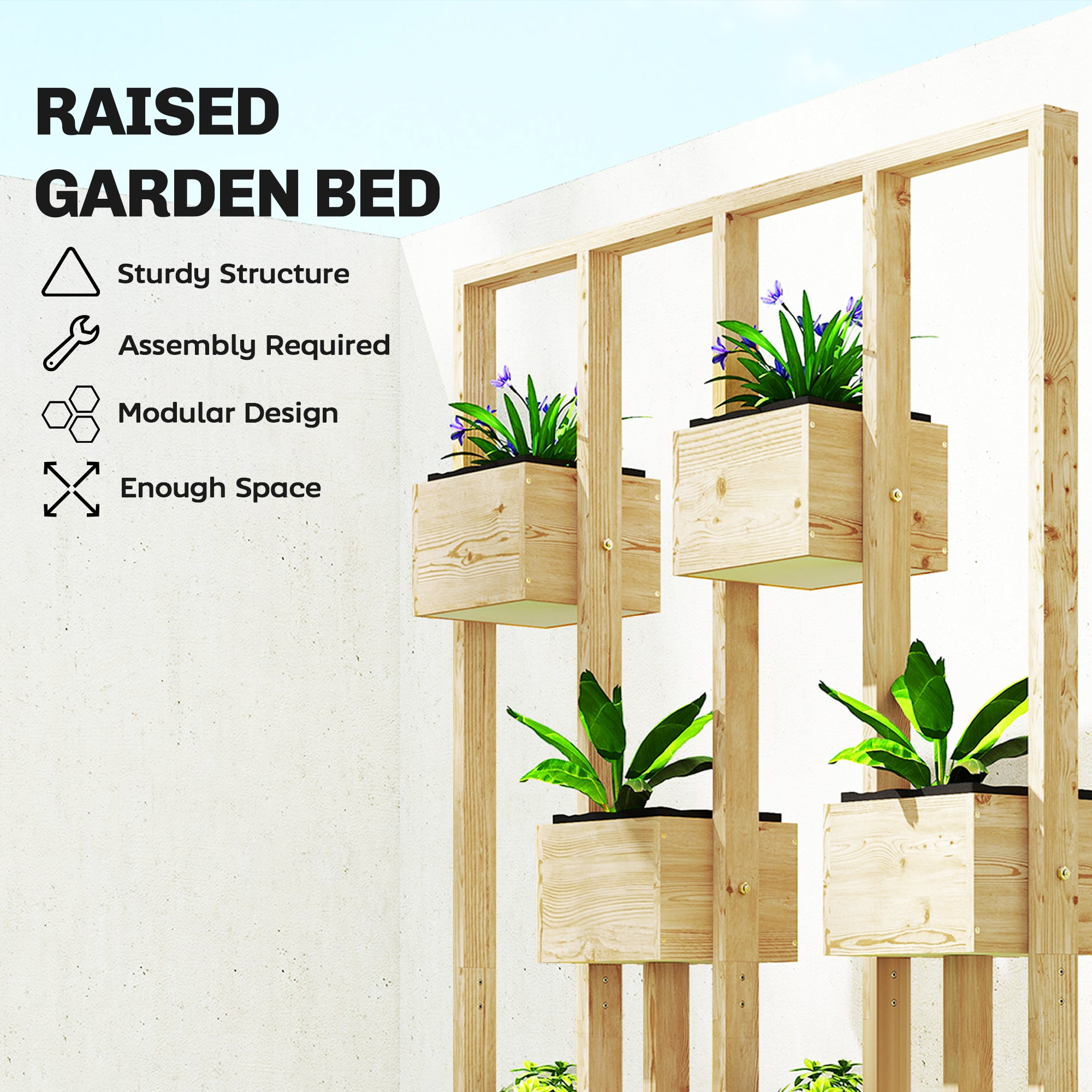 Wooden Raised Planter with Trellis, 35.4 x 17.7 x 66.9 in — Planter Box for Climbing Plants, Balcony & Patio