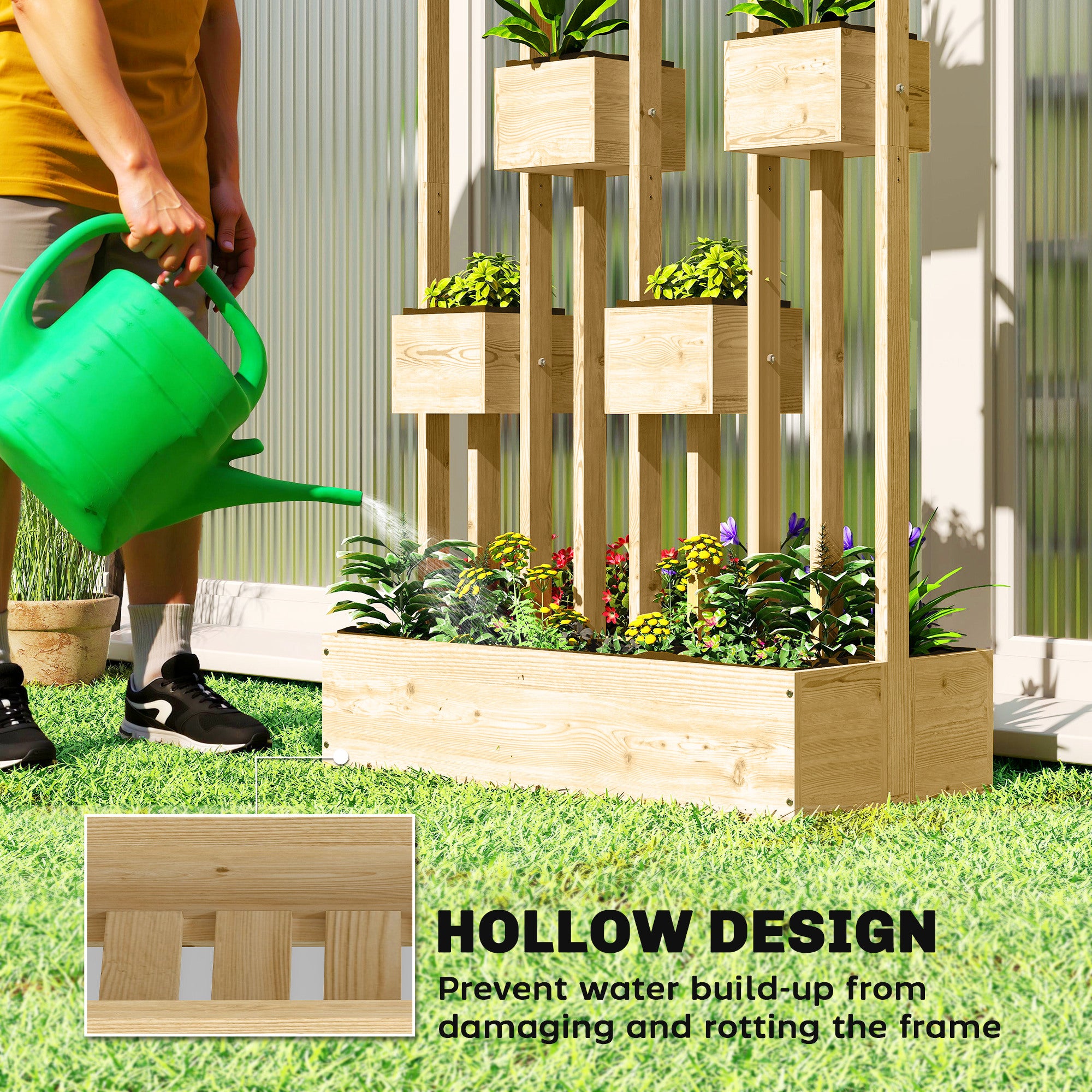 Wooden Raised Planter with Trellis, 35.4 x 17.7 x 66.9 in — Planter Box for Climbing Plants, Balcony & Patio