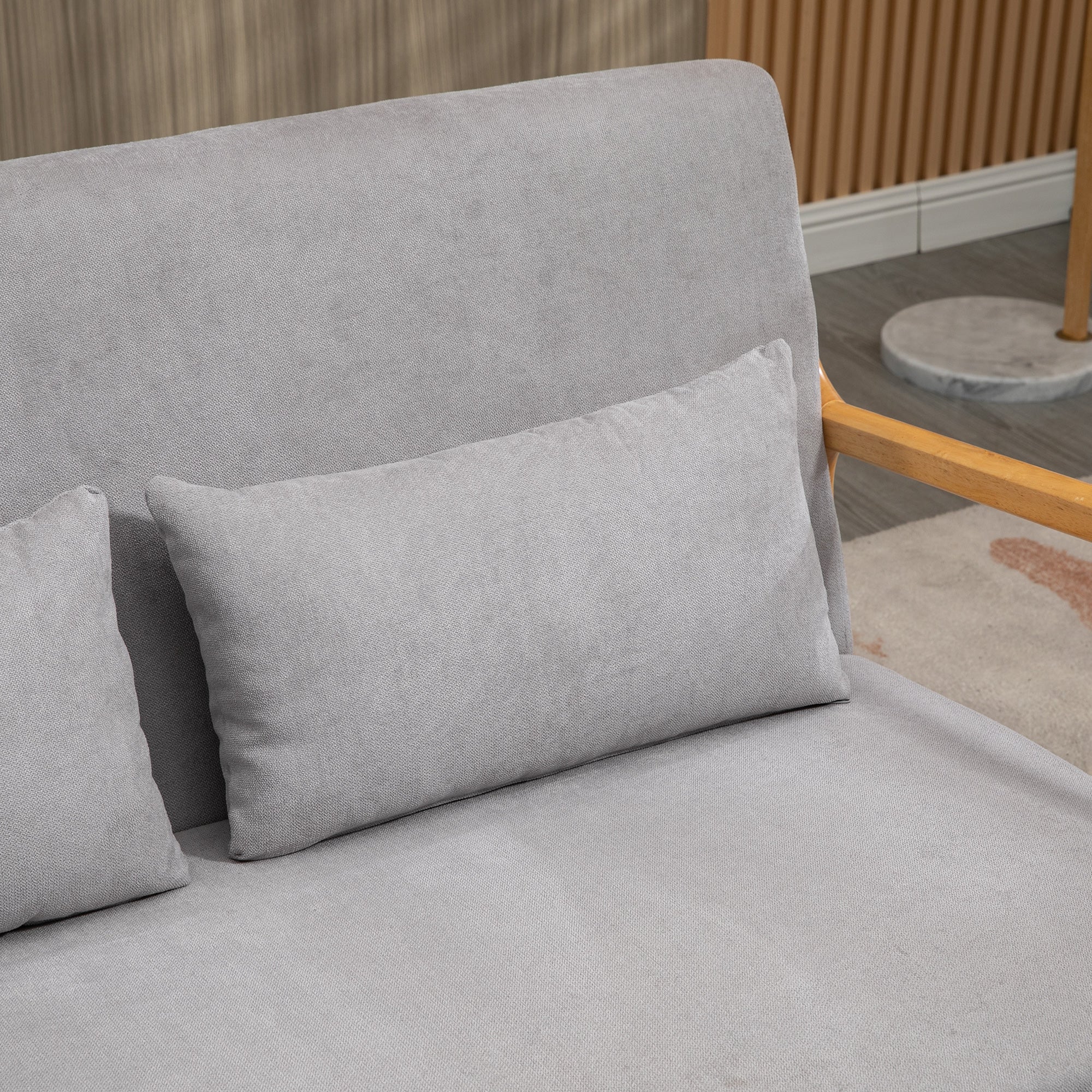 Modern 2-Seater Space-Saving Wood Sofa with Cushions, Upholstered Seat and Velvet Effect Fabric, 122x80x72 cm, Gray