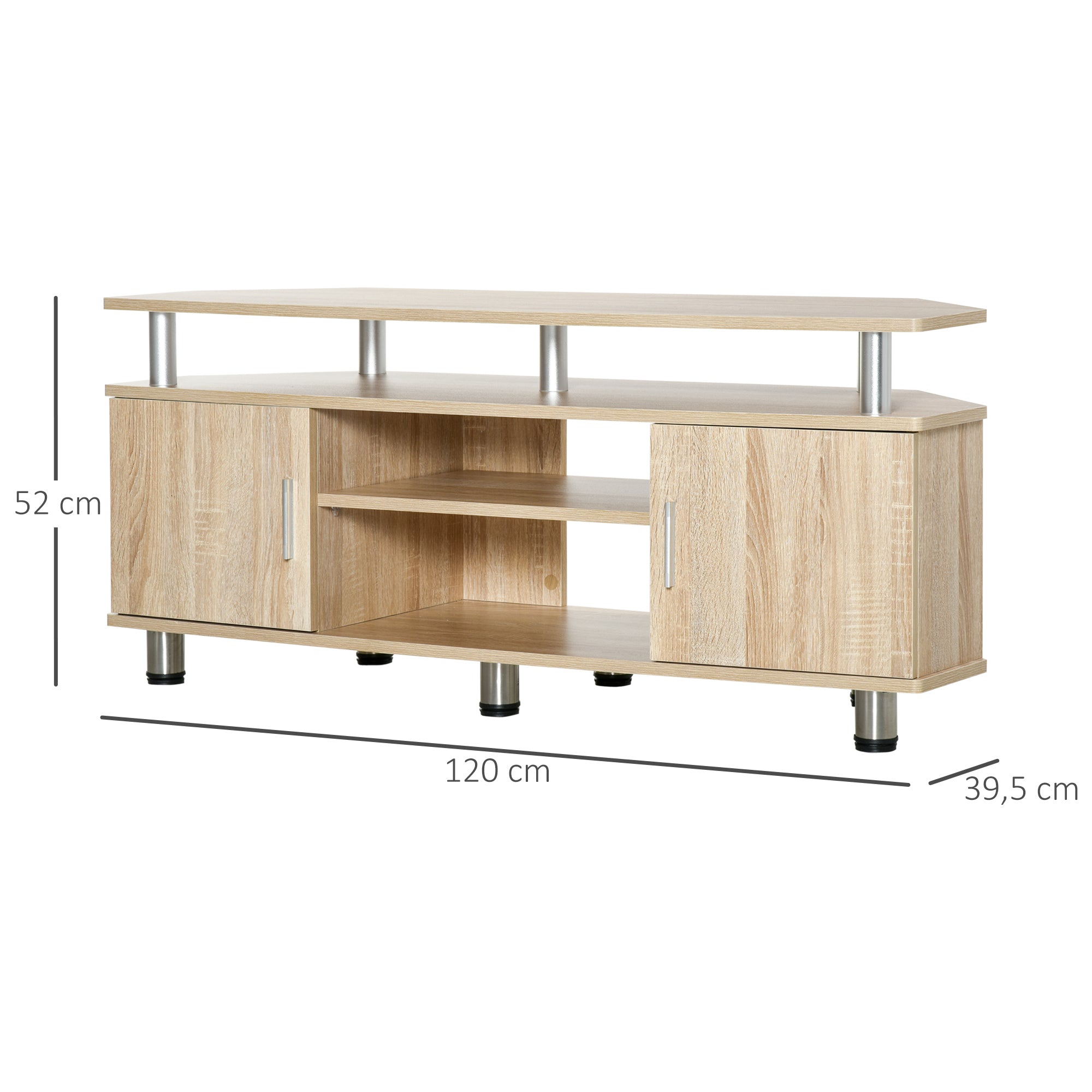 TV Stand for TVs up to 55 Inches Modern TV Stand with 2 Doors and 2 Shelves for Bedroom 120x39.5x52 cm Oak