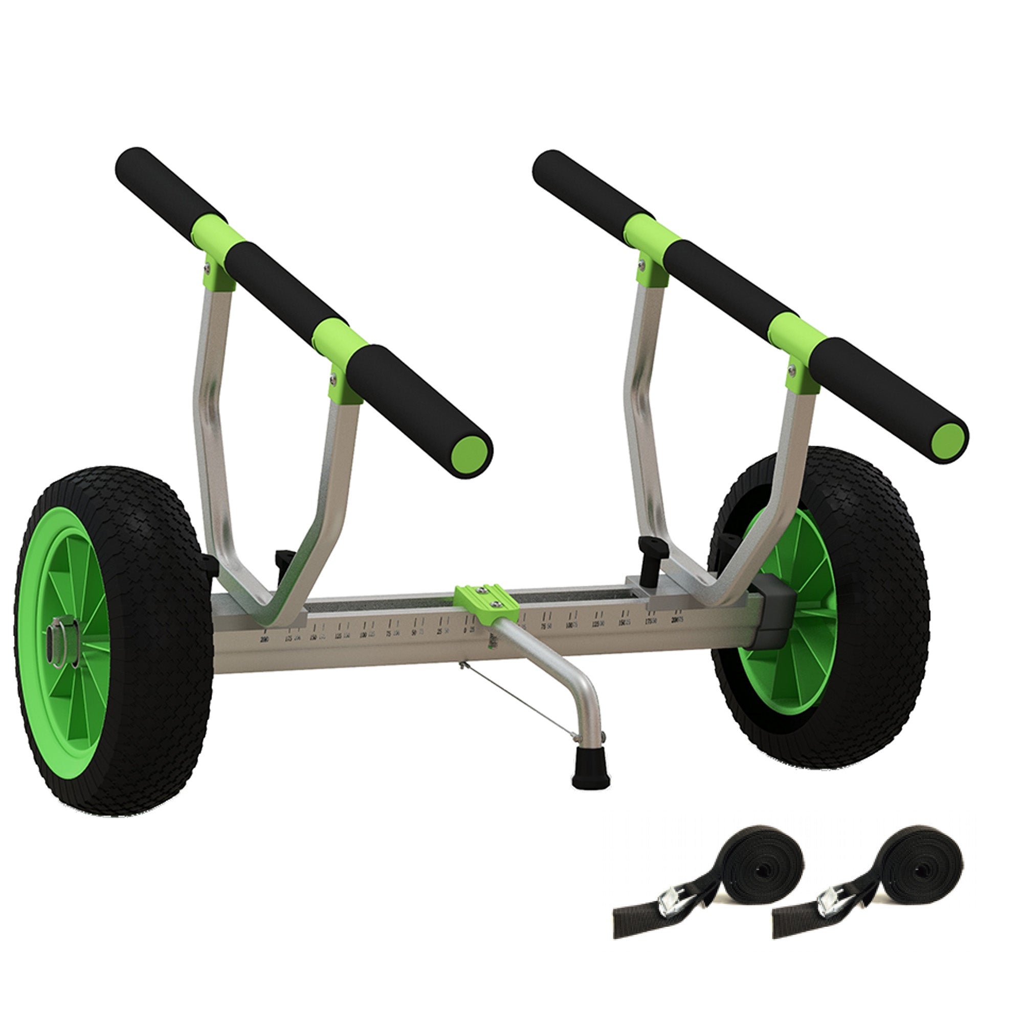 SPORTNOW Kayak, Stand-Up Paddleboard, Canoe Transport Cart with Adjustable Width, Large Wheels, and Aluminum Frame - 2 Straps Included Black Green
