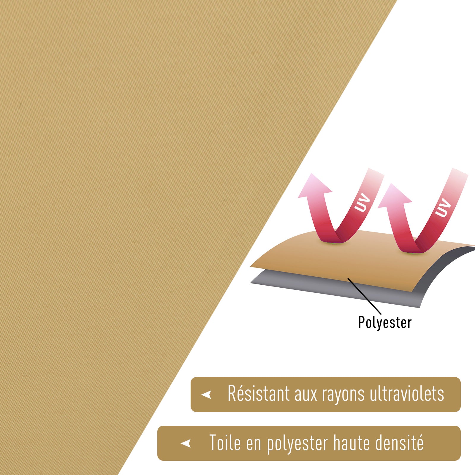 Large Triangular Shade Sail 3 x 3 x 3 m High Density UV Resistant Polyester Sand Color