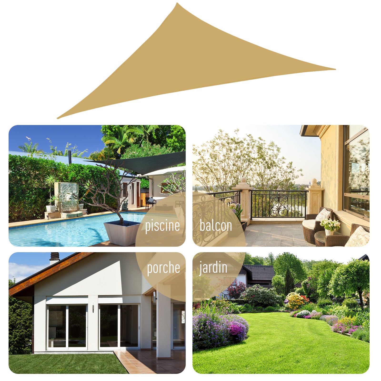 Large Triangular Shade Sail 3 x 3 x 3 m High Density UV Resistant Polyester Sand Color