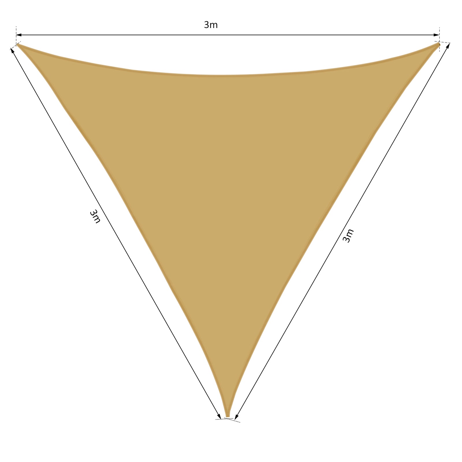 Large Triangular Shade Sail 3 x 3 x 3 m High Density UV Resistant Polyester Sand Color