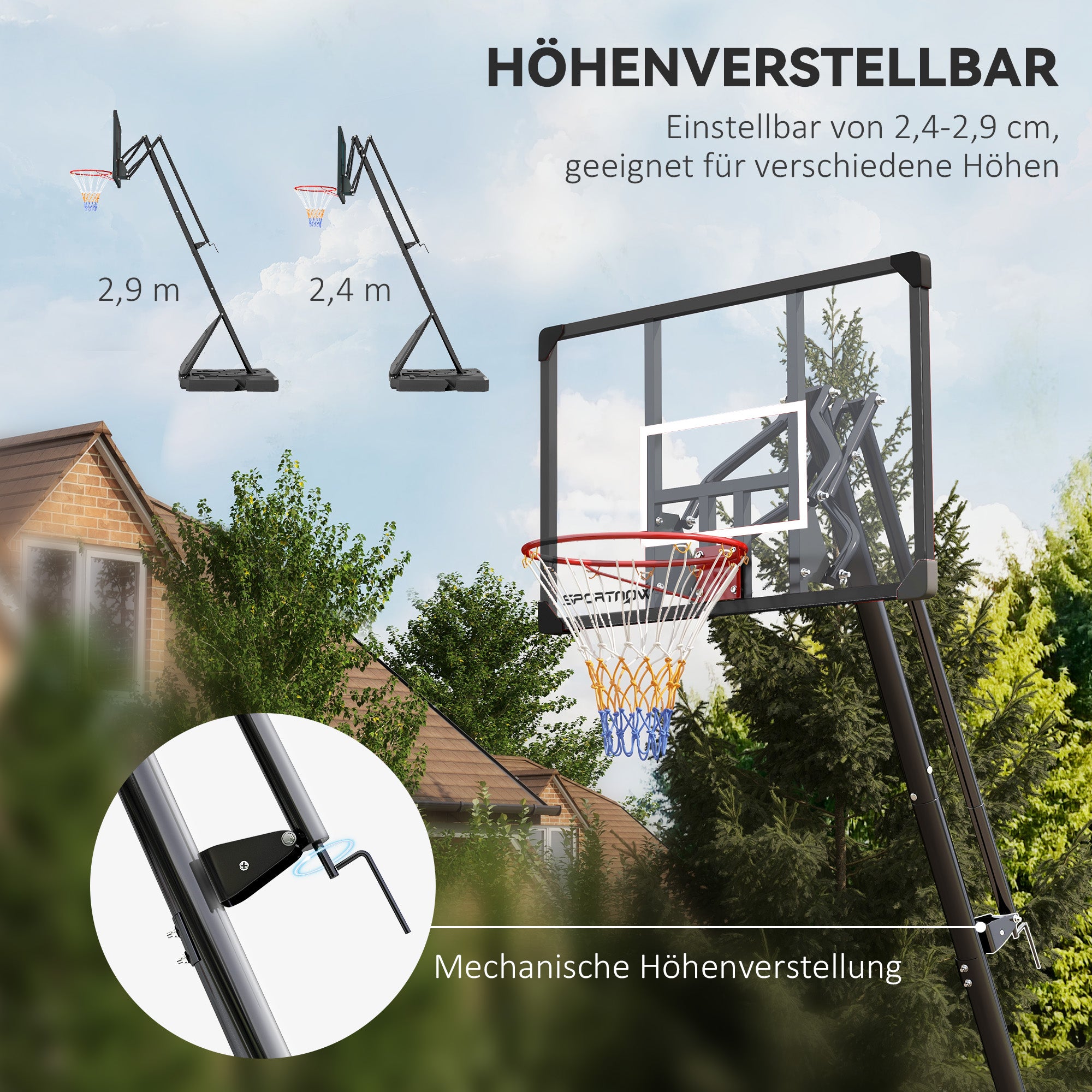 SPORTNOW Basketball Hoop Outdoor Basketball Stand with Wheels 107x70cm Backboard, Mobile Basketball Hoop with Stand, Adjustable Hoop Height 236-293 cm, Basketball System for Teens Adults