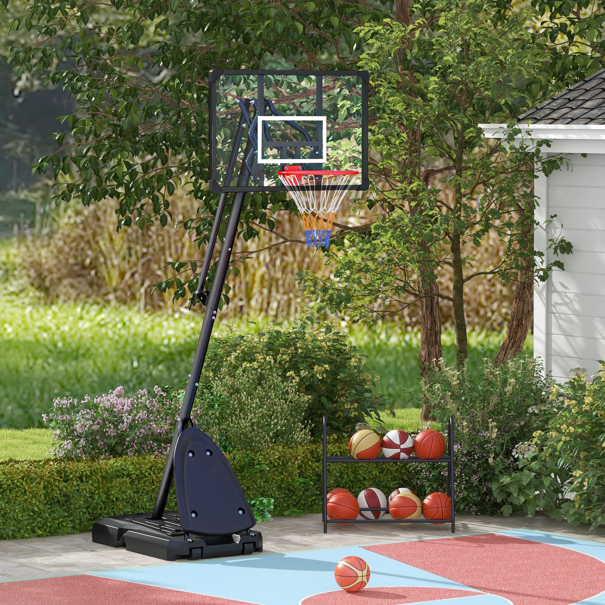 SPORTNOW Basketball Hoop Outdoor Basketball Stand with Wheels 107x70cm Backboard, Mobile Basketball Hoop with Stand, Adjustable Hoop Height 236-293 cm, Basketball System for Teens Adults