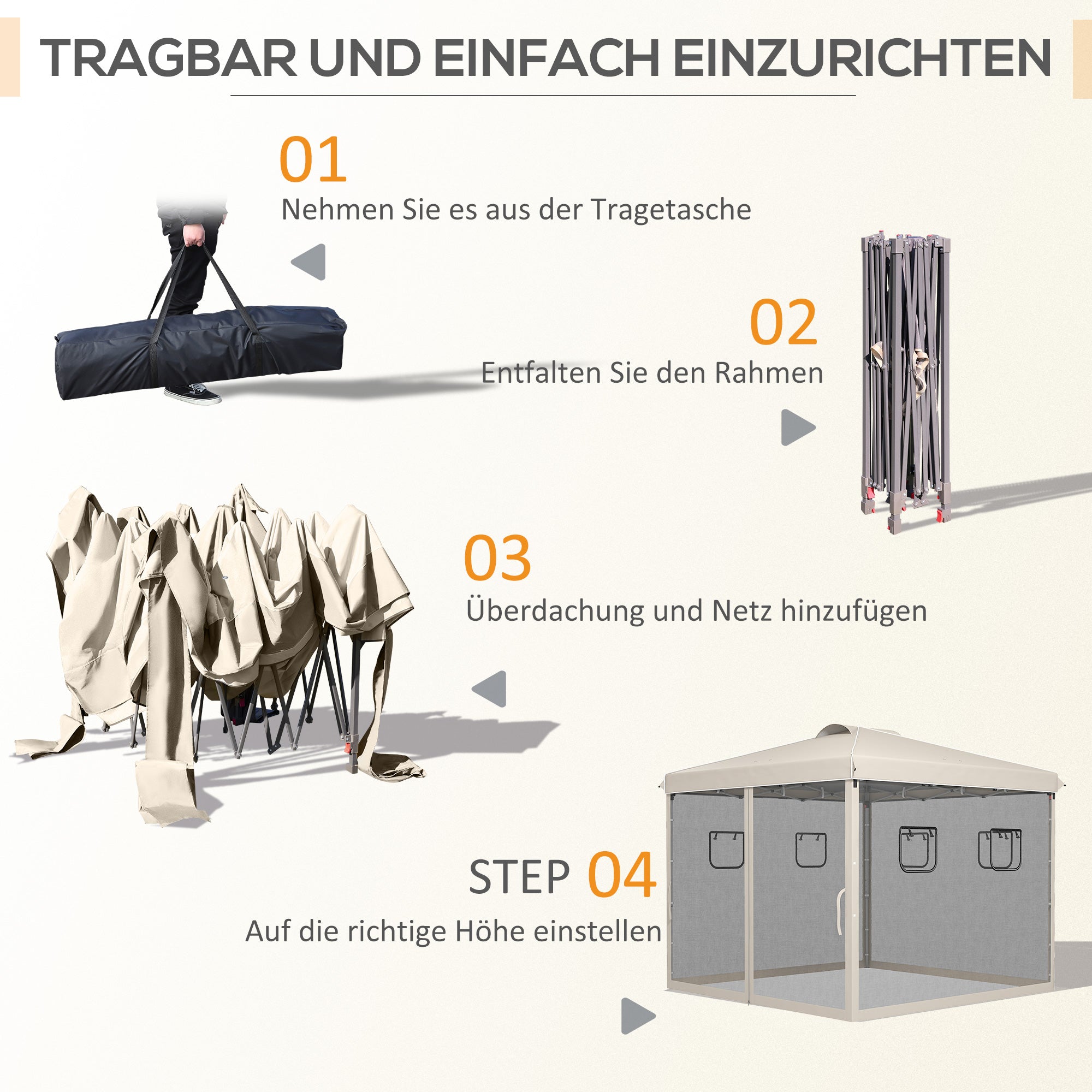 Pop-Up Gazebo approx. 3 x 3 m, Gazebo with 4 Mesh Curtains, Garden Gazebo with UV Protection, Pop-Up Gazebo with Windows, Carrying Bag, for Garden, Gazebo, Beige