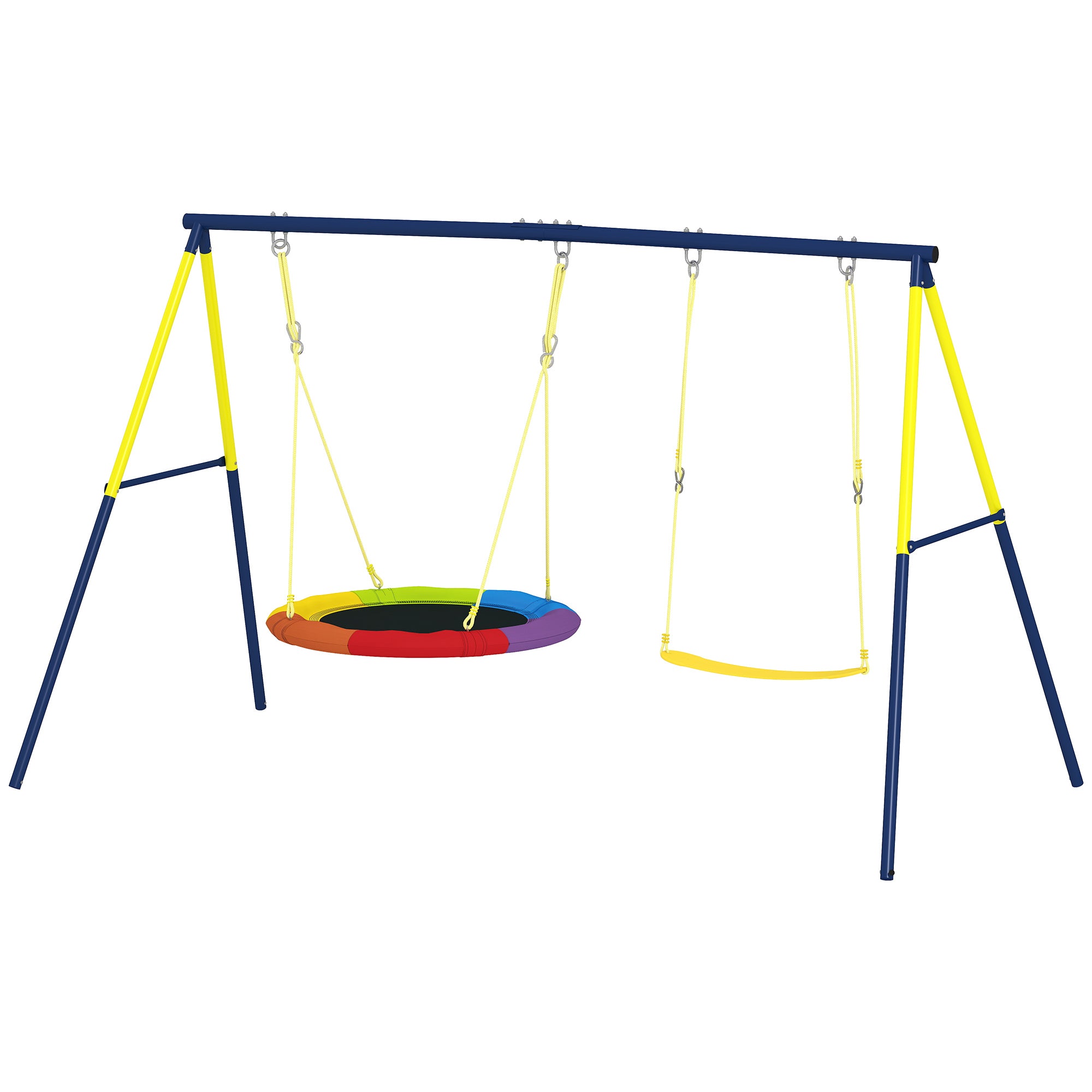 Kids Double Swing Set – Outdoor Playground with Adjustable Ropes, Metal Frame, Ages 3–8, 330 lb Capacity, Multicolor